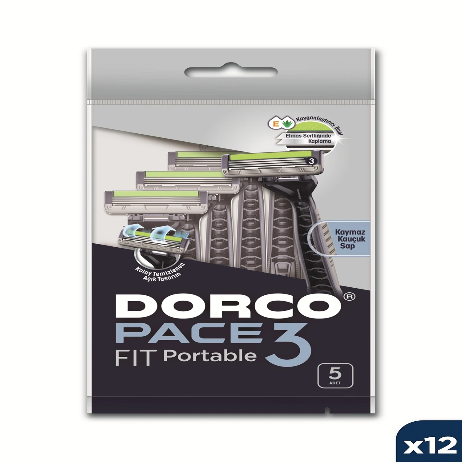DORCO Pace 3 Bıçak Kullan At Tıraş Bıçağı 5'lü Poşet*12 Paket