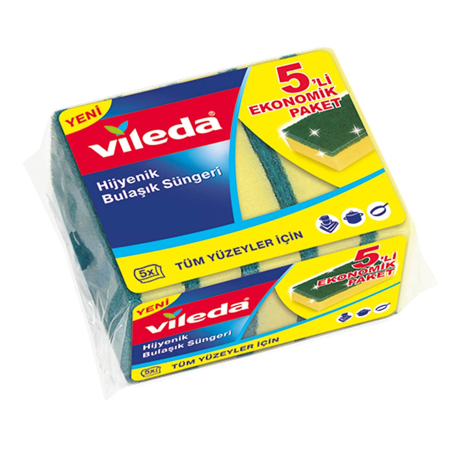 Vileda 5 li Yeşil Klasik Düz Sünger