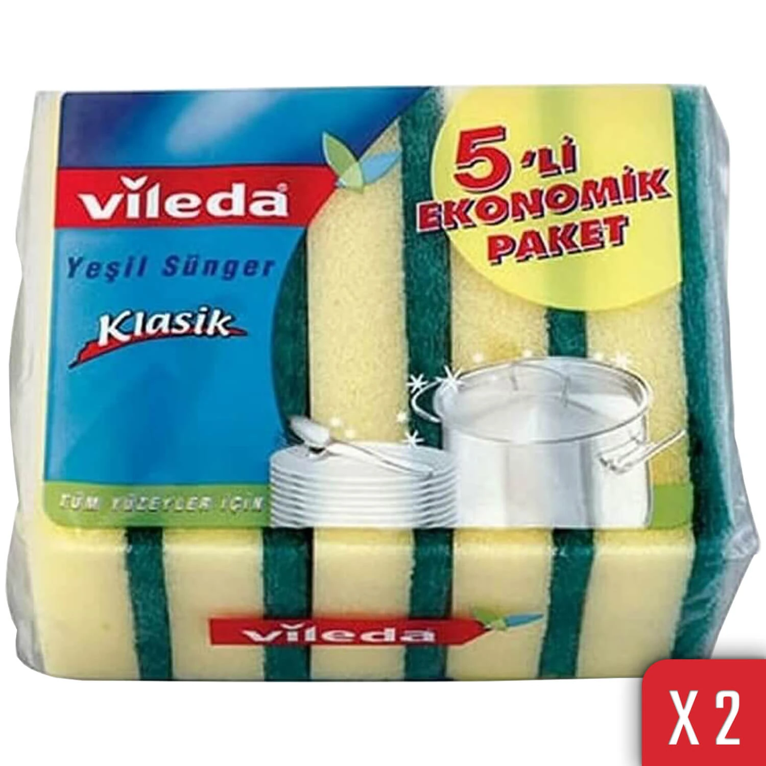 Vileda 2 Paket 5 li Yeşil Klasik Düz Sünger