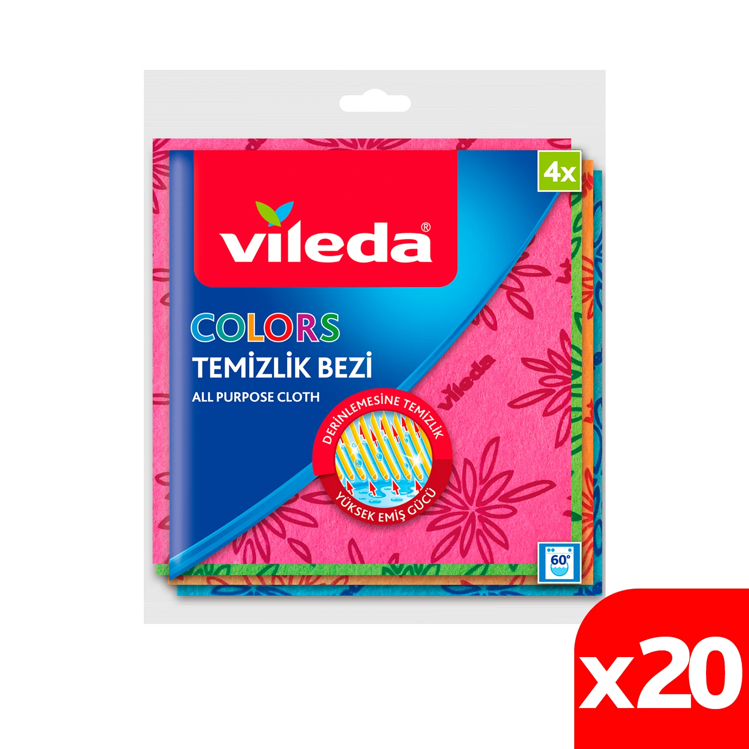 Vileda 20 Paket 4 lü Colors Renkli Mutfak Bezi