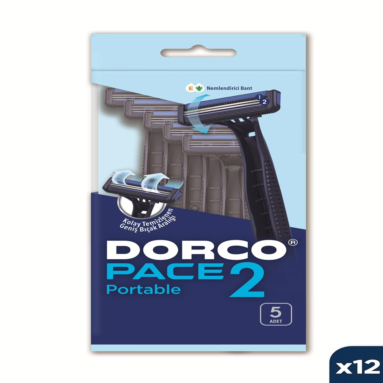 DORCO Pace 2  Kullan At Tıraş Bıçağı 5'li Poşet*12 Paket