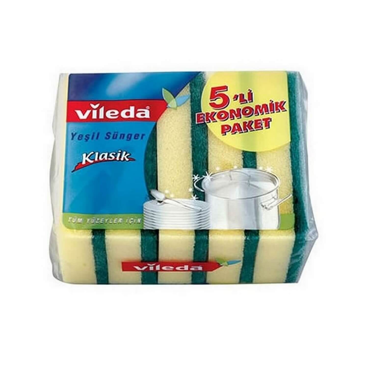 Vileda 5 li Yeşil Klasik Düz Sünger