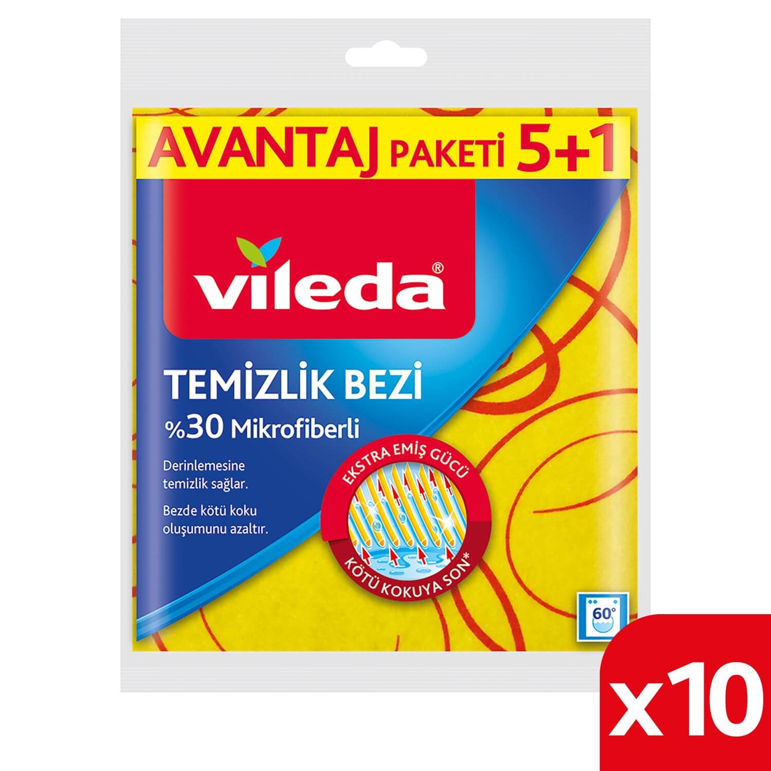 Vileda 10 Paket 5 li 30% Mikrofiberli Mutfak Bezi