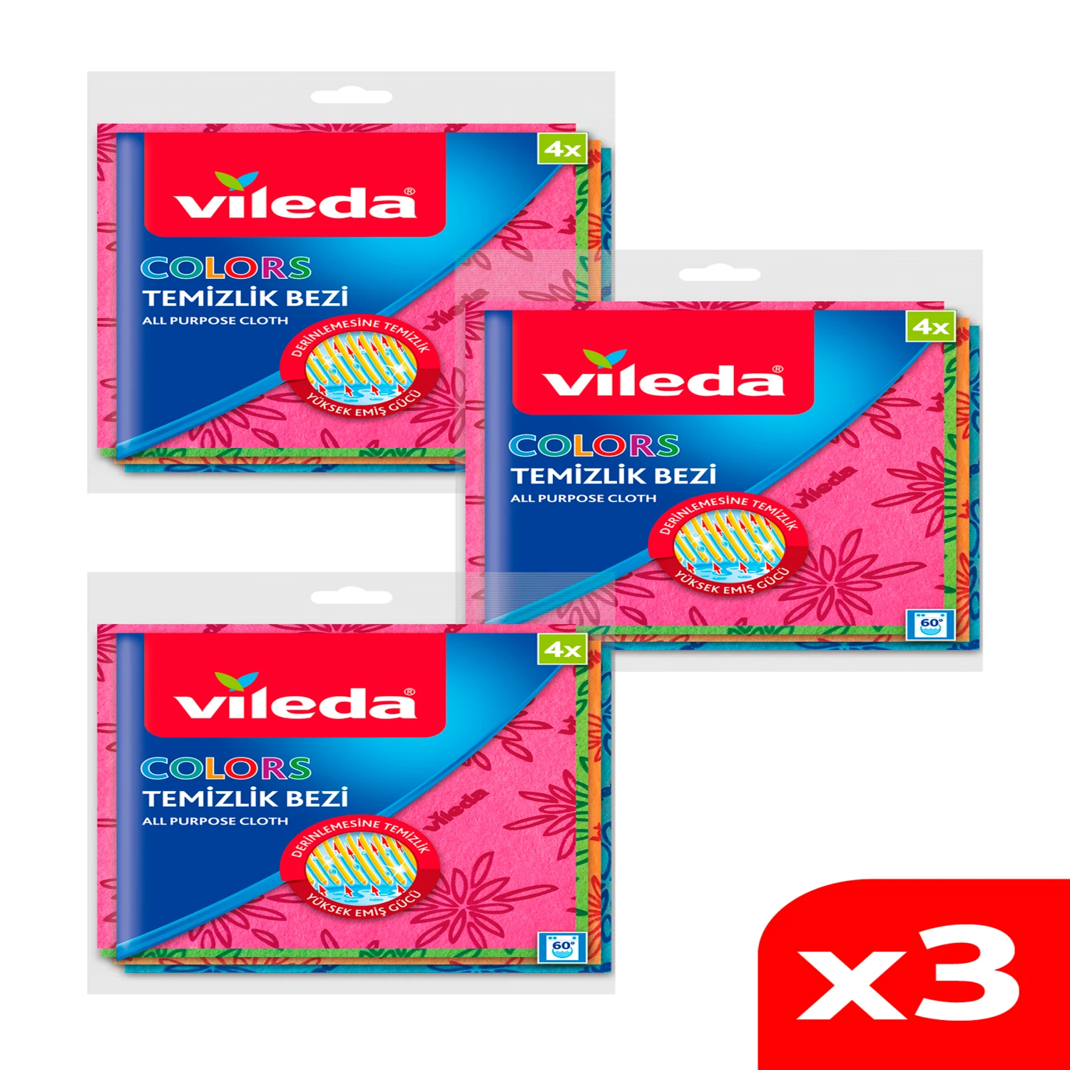 Vileda 3 Paket 4 lü Colors Renkli Mutfak Bezi