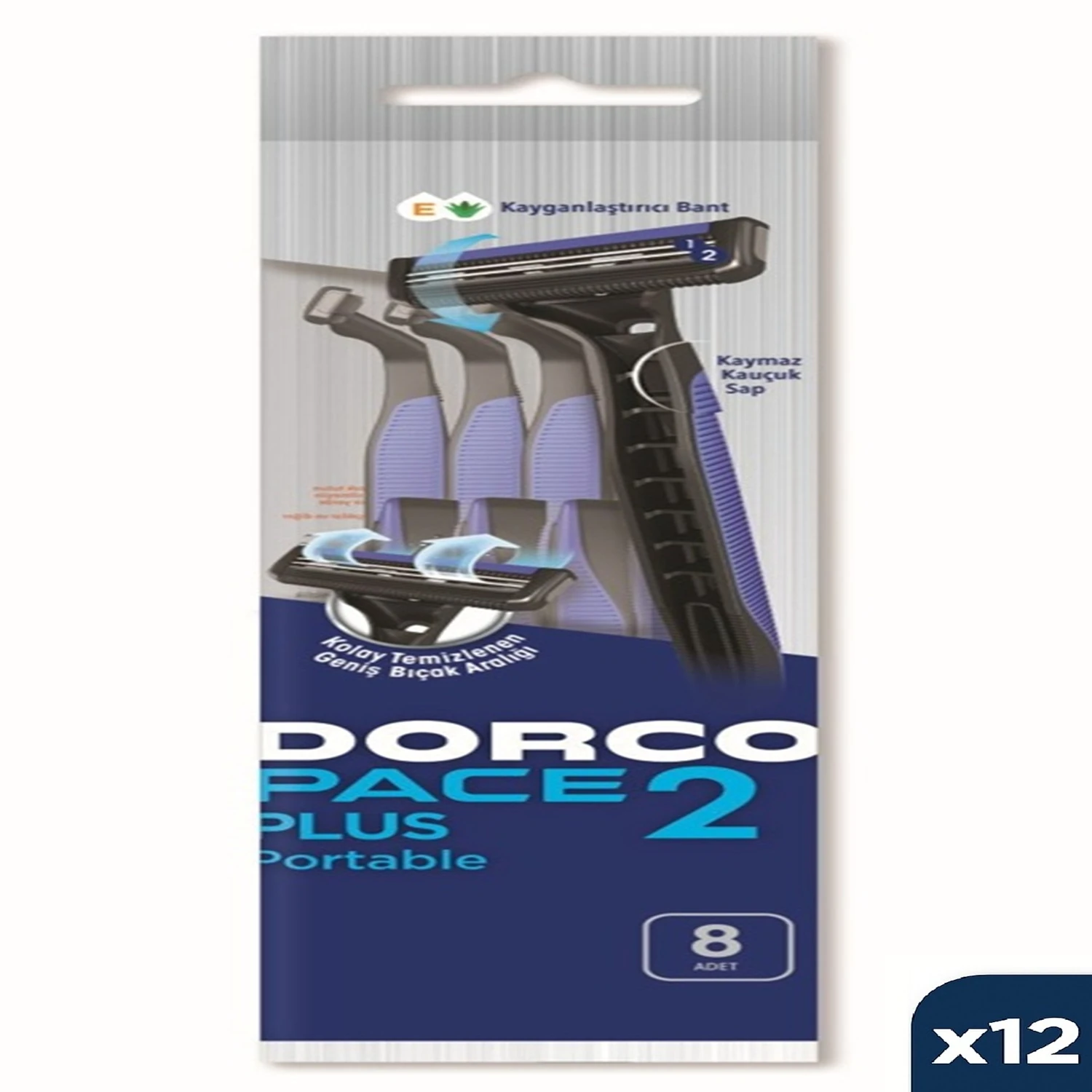 DORCO Pace 2 Plus Kullan At Tıraş Bıçağı 8'li Poşet x12 Paket