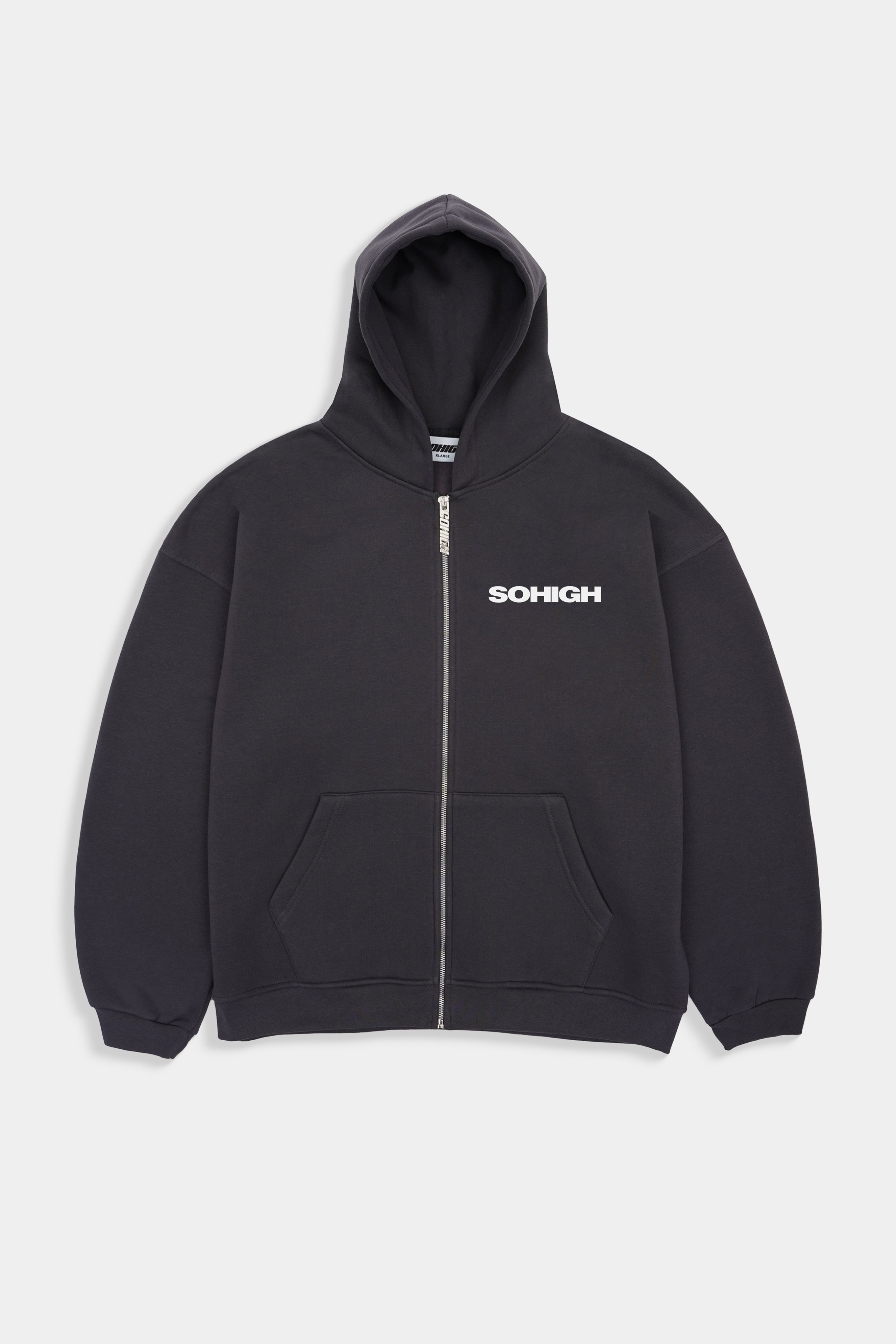 Sohigh Boxy Fit Essential Zip Hoodie - Füme