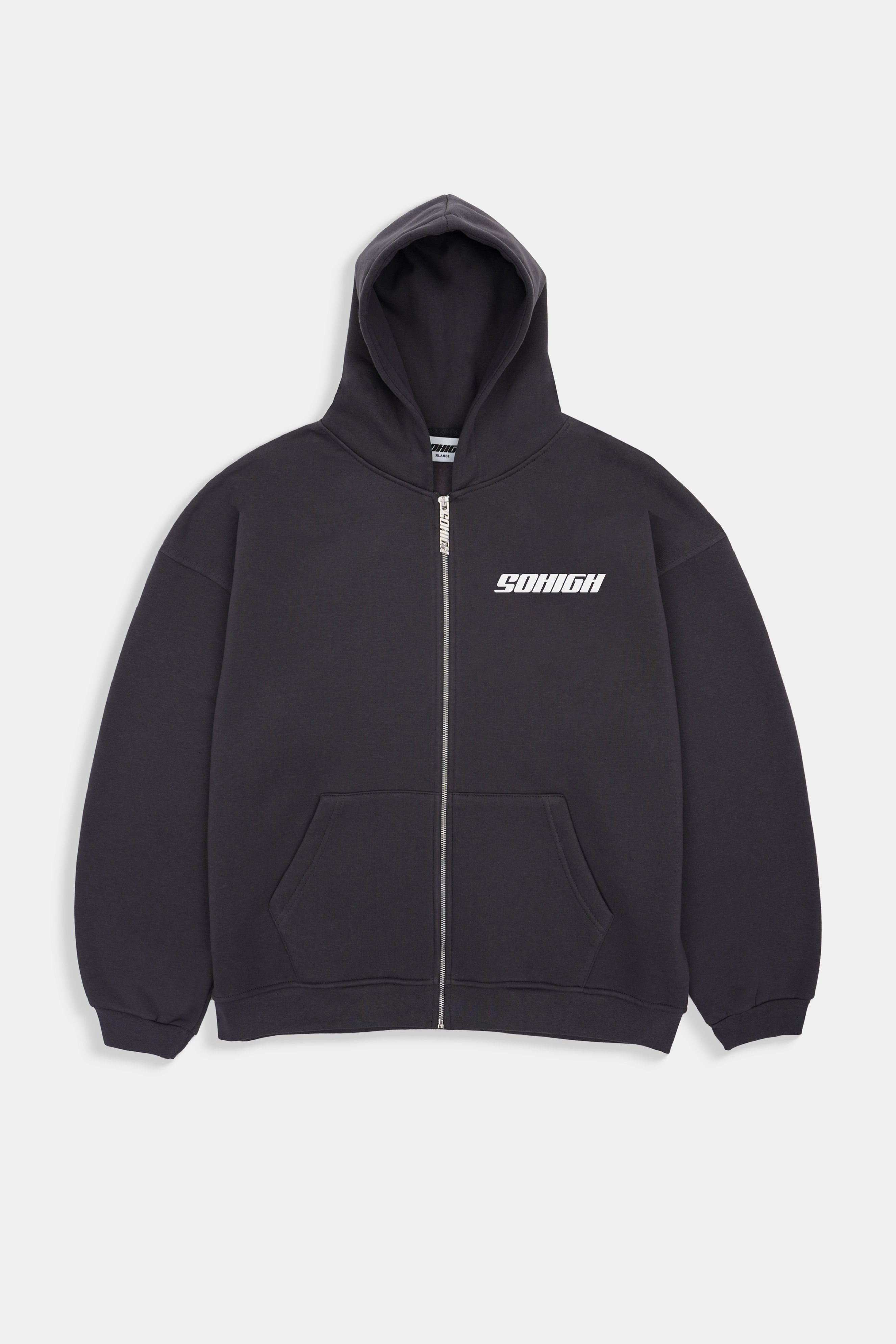 Sohigh Boxy Fit Chest Logo Zip Hoodie - Füme