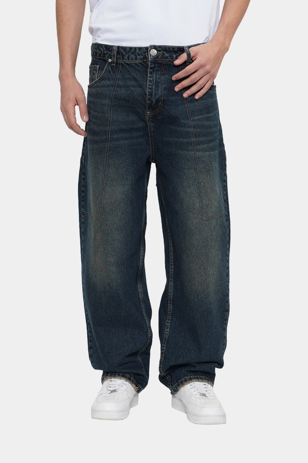 Sohigh Baggy Barrel-Leg Jeans - Washed Green