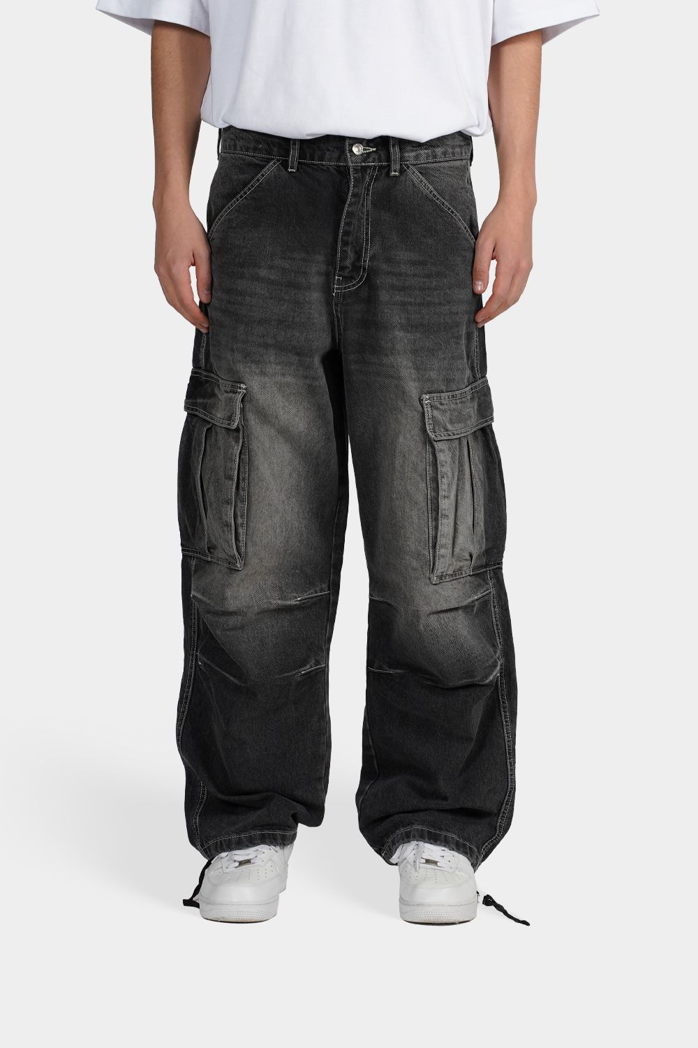 Fixed Waist Washed Cargo Jeans (URBN-B-50)