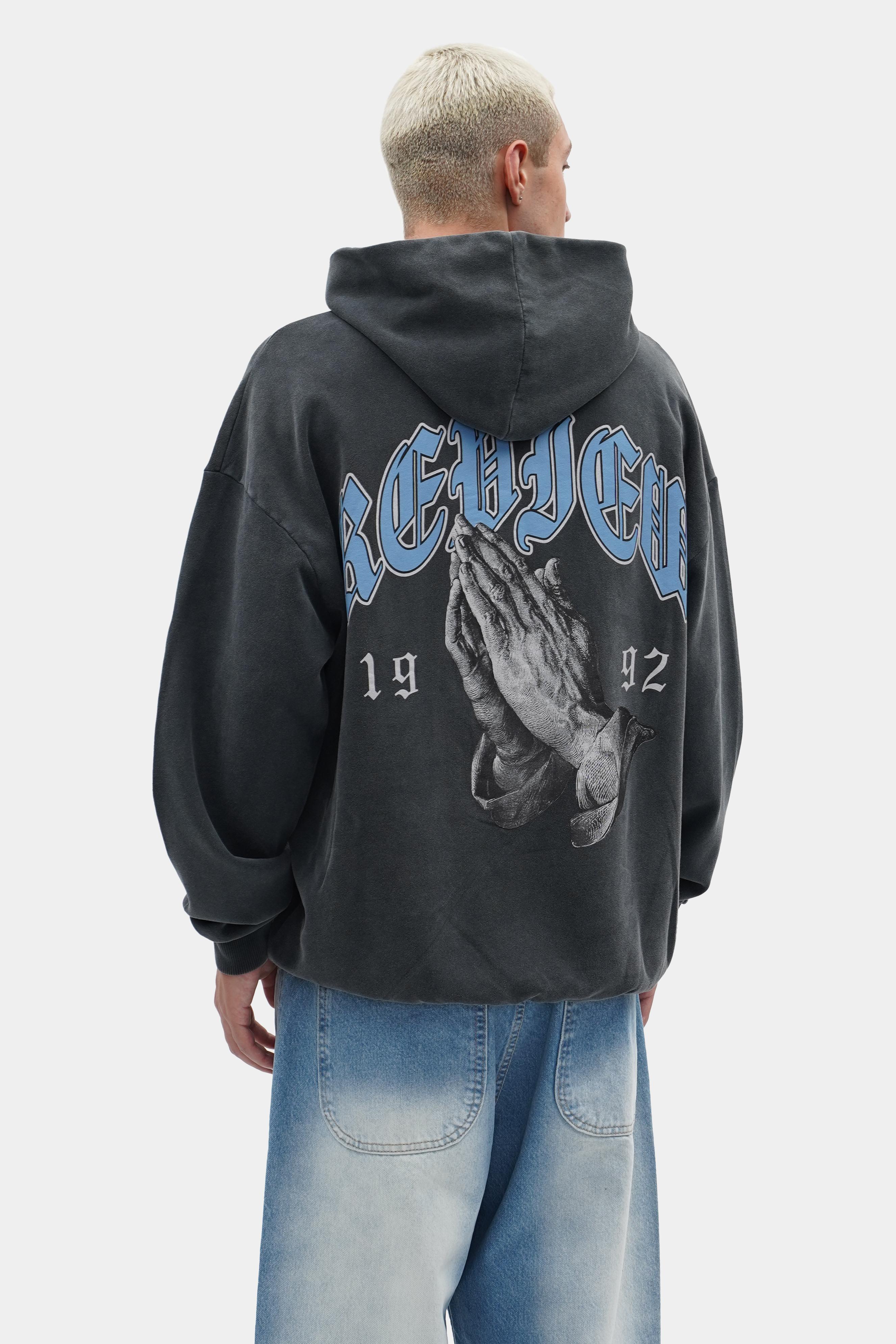 Oversized Printed Washed Zip Hoodie (STR-17)