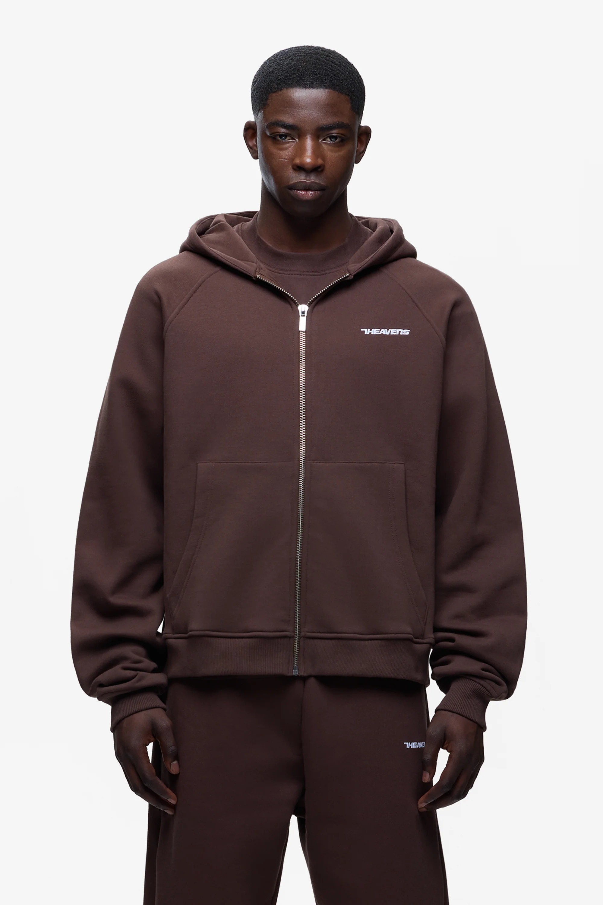 Boxy Fit Heavyweight Zip Hoodie - Chocolate
