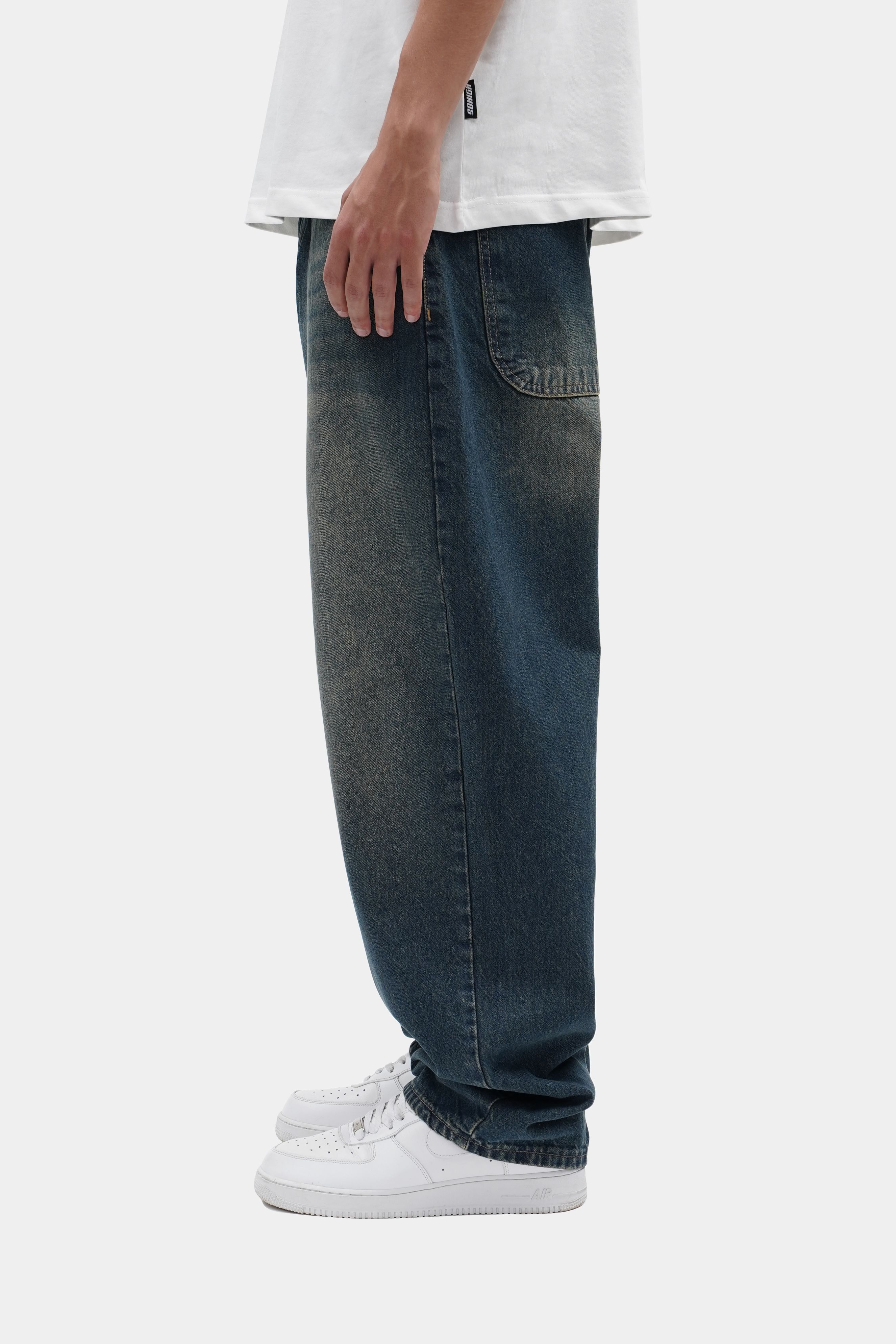 Sohigh Cross Embroidered Baggy Jeans - Dark Tint