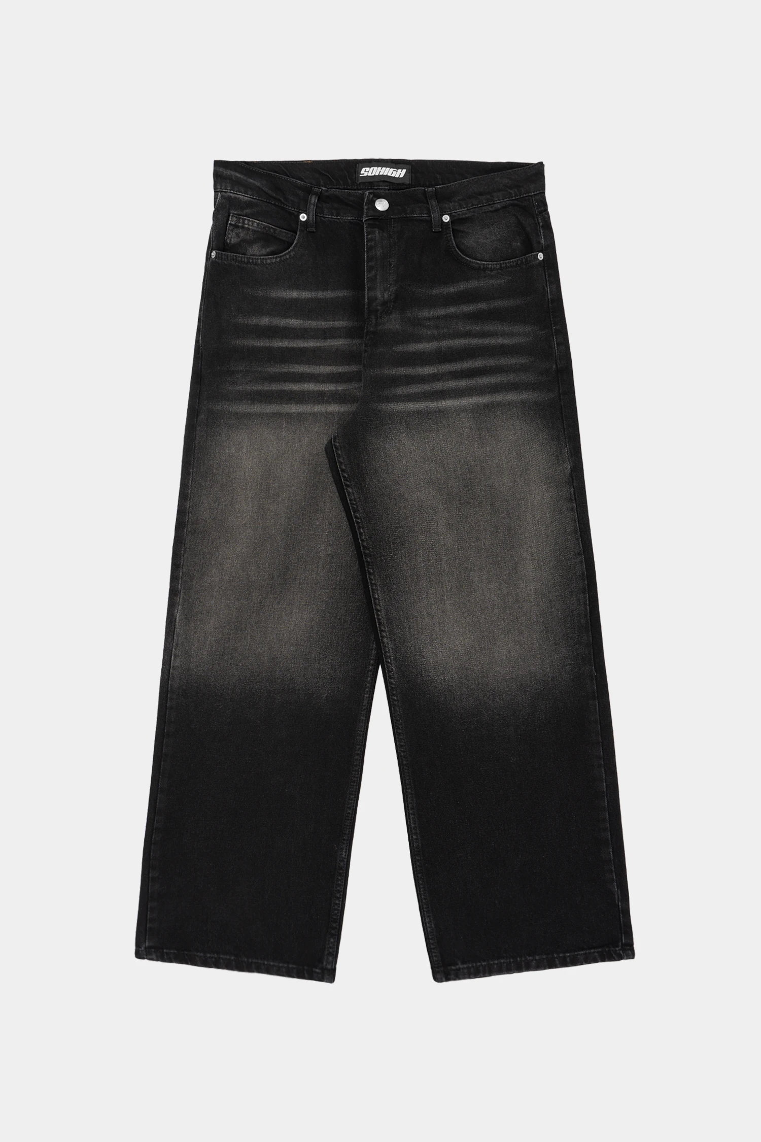 Sohigh Cross Embroidered Baggy Jeans - Black Tint