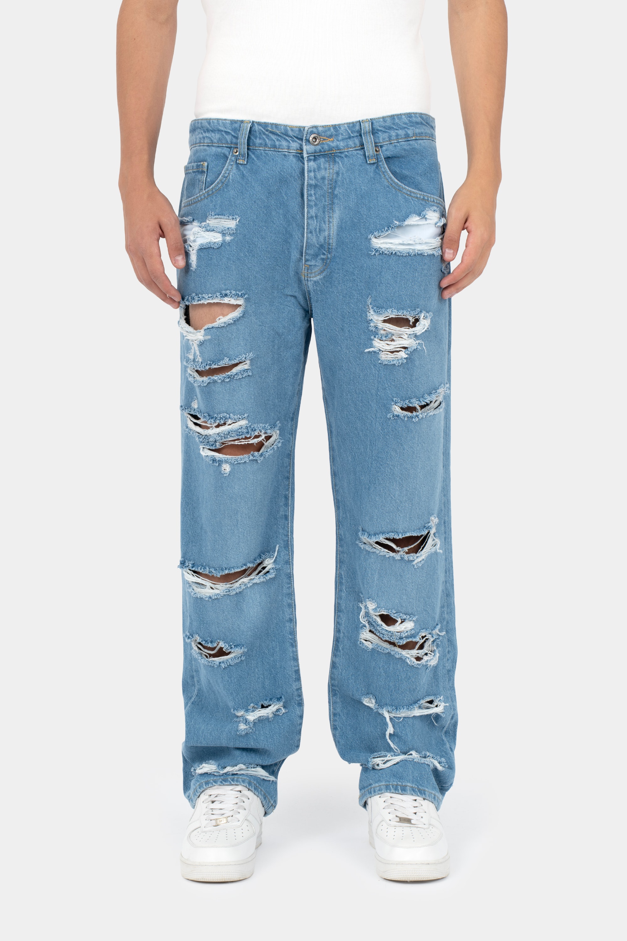 Mafia Baggy Massive Torn Jeans - Blue