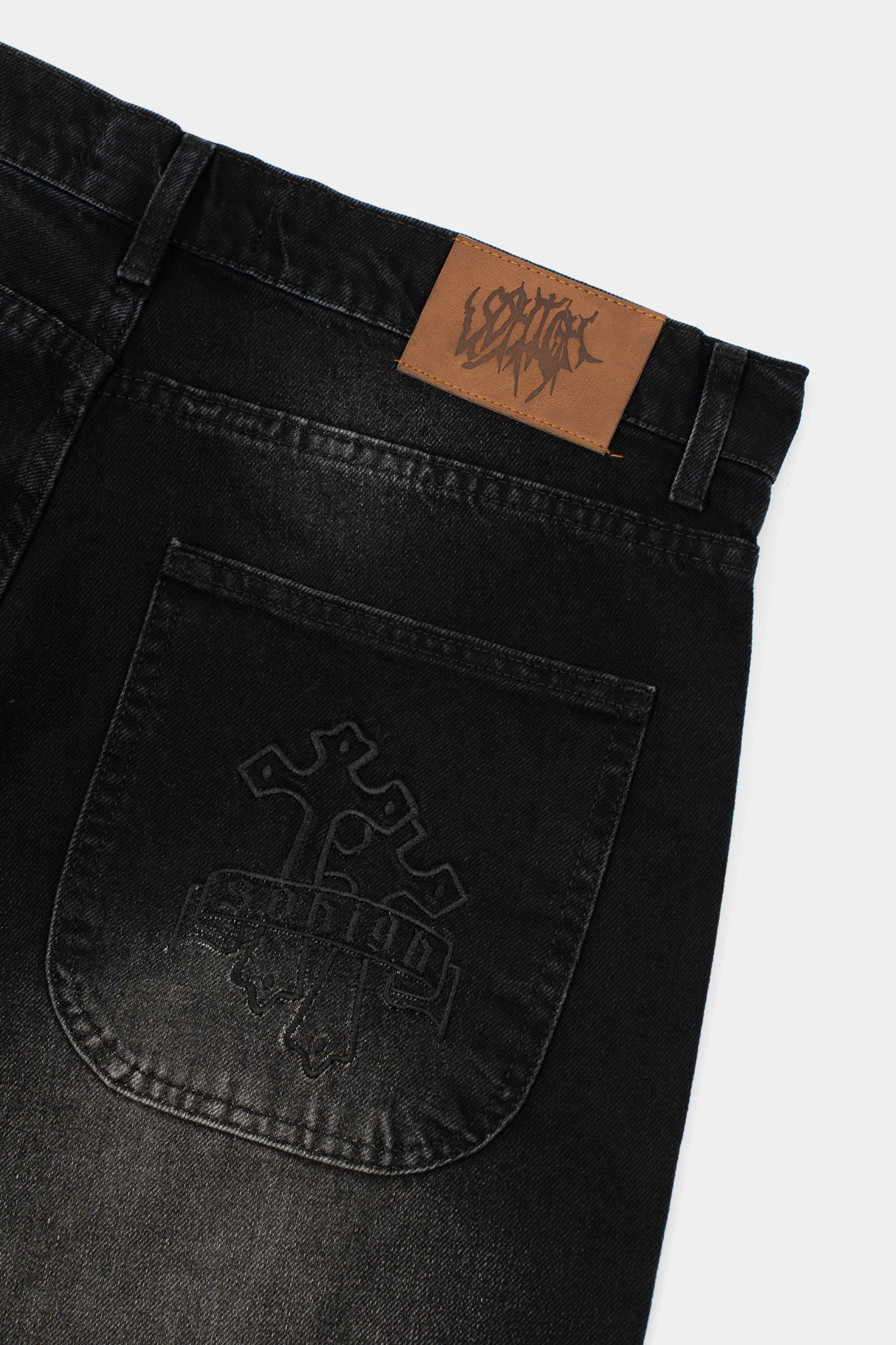 Sohigh Cross Embroidered Baggy Jeans - Black Tint