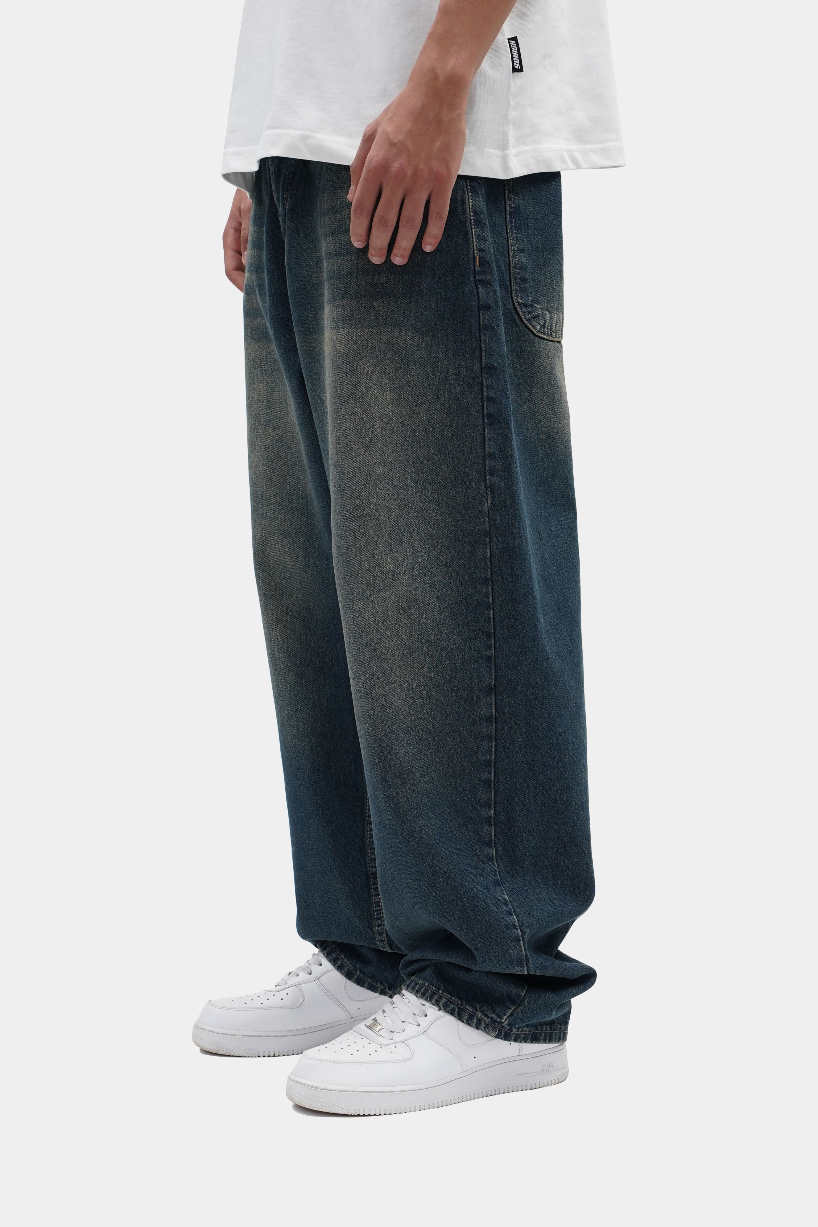 Sohigh Cross Embroidered Baggy Jeans - Dark Tint