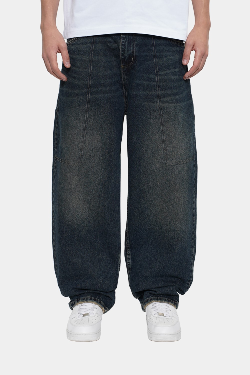 Sohigh Baggy Barrel-Leg Jeans - Washed Green