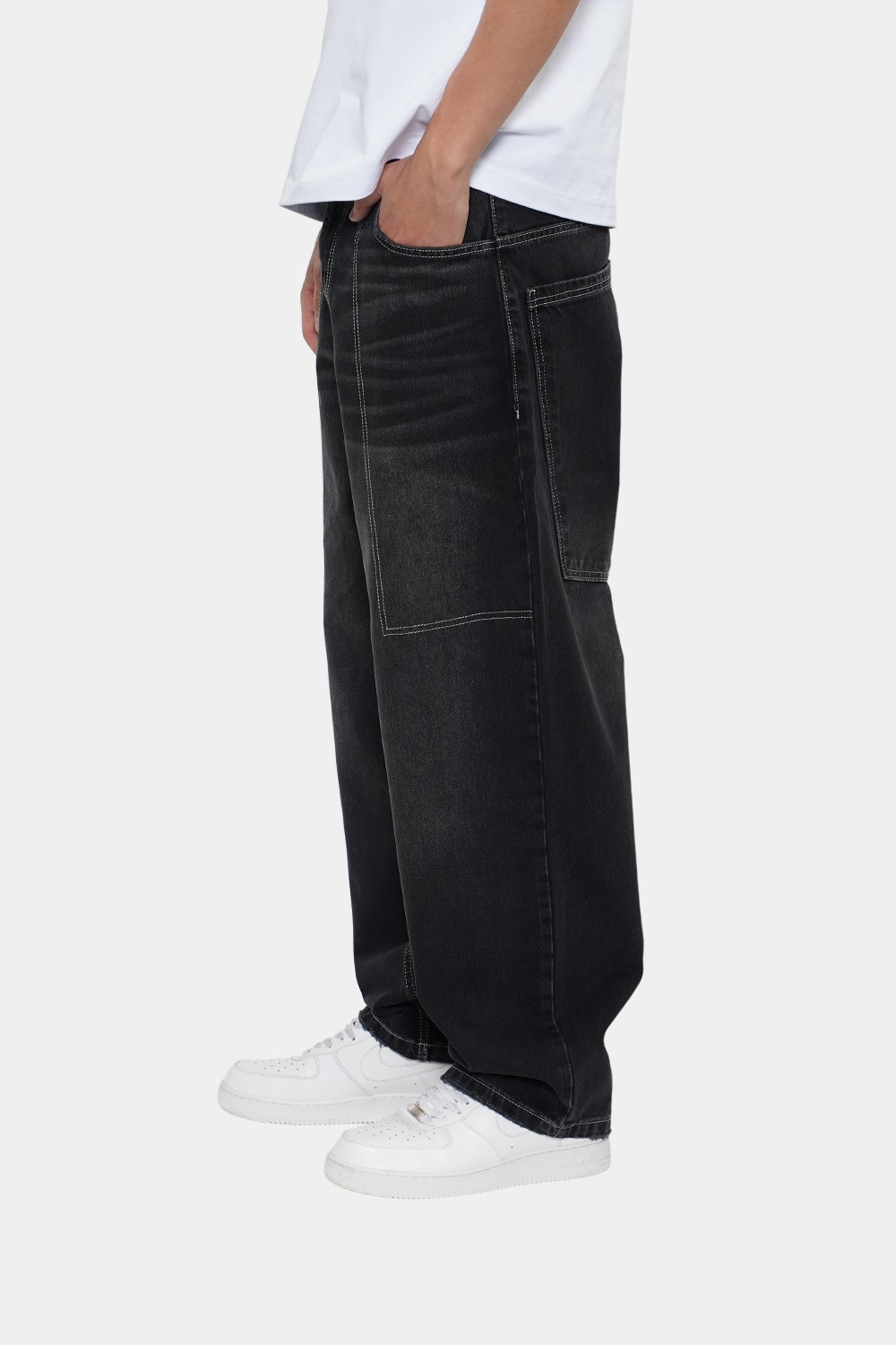 Sohigh Baggy Barrel-Leg Jeans - Washed Black