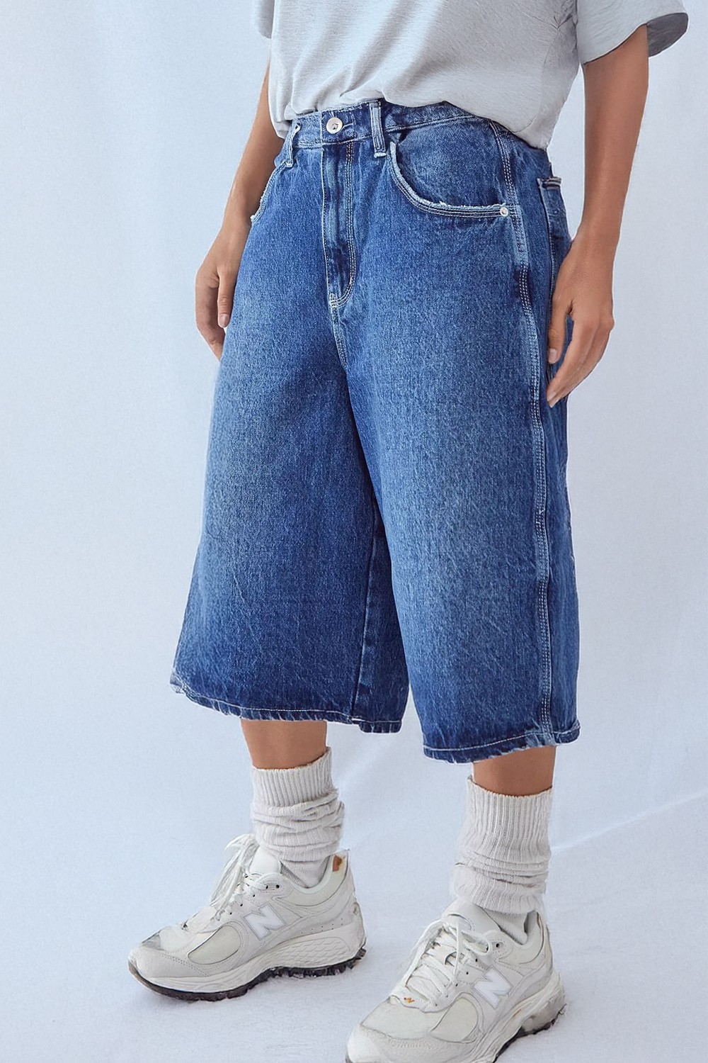 BDG Longline Denim Jorts - Indigo
