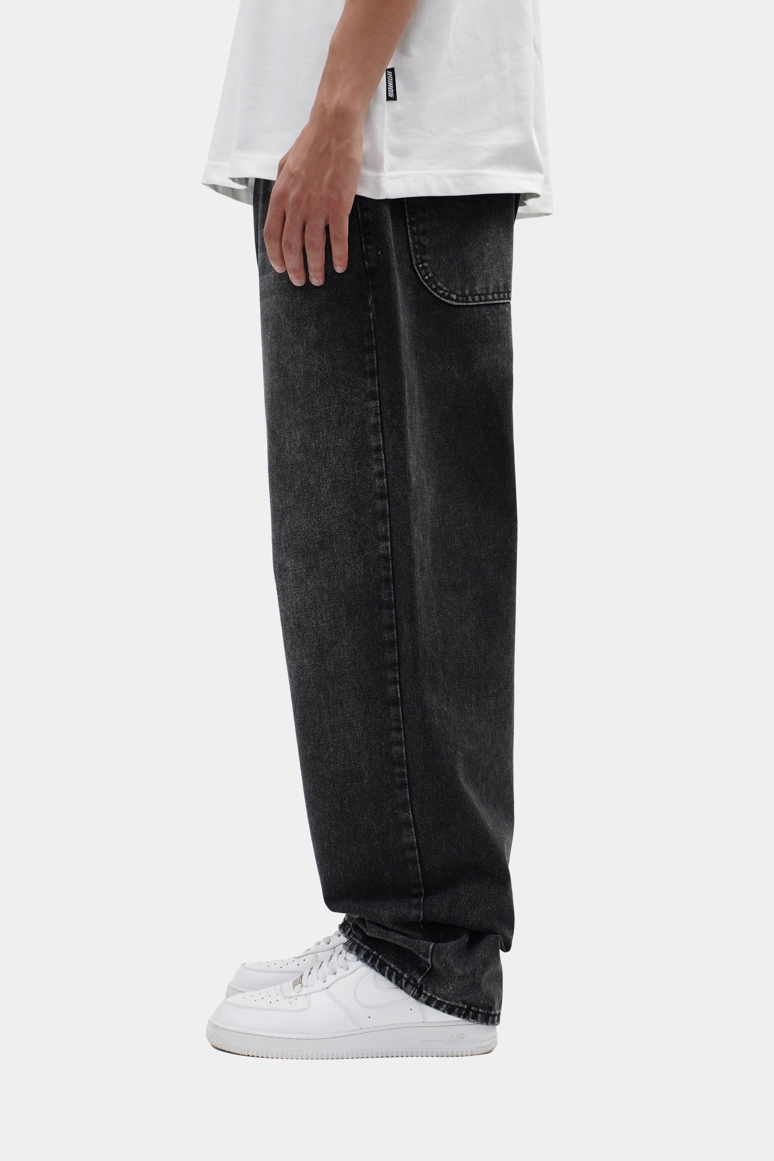 Sohigh Cross Embroidered Baggy Jeans - Black Wash