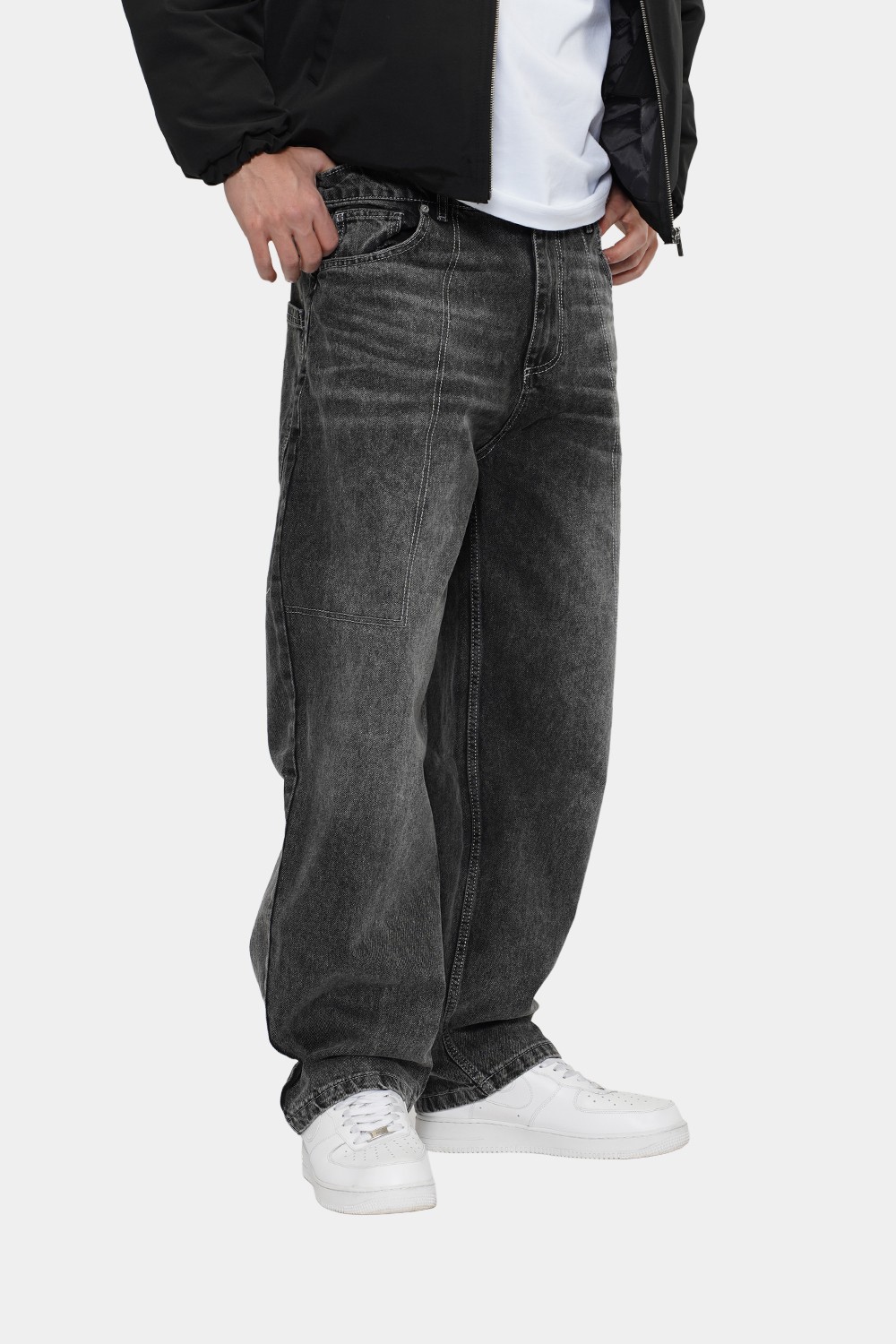 Sohigh Baggy Barrel-Leg Jeans - Washed Grey