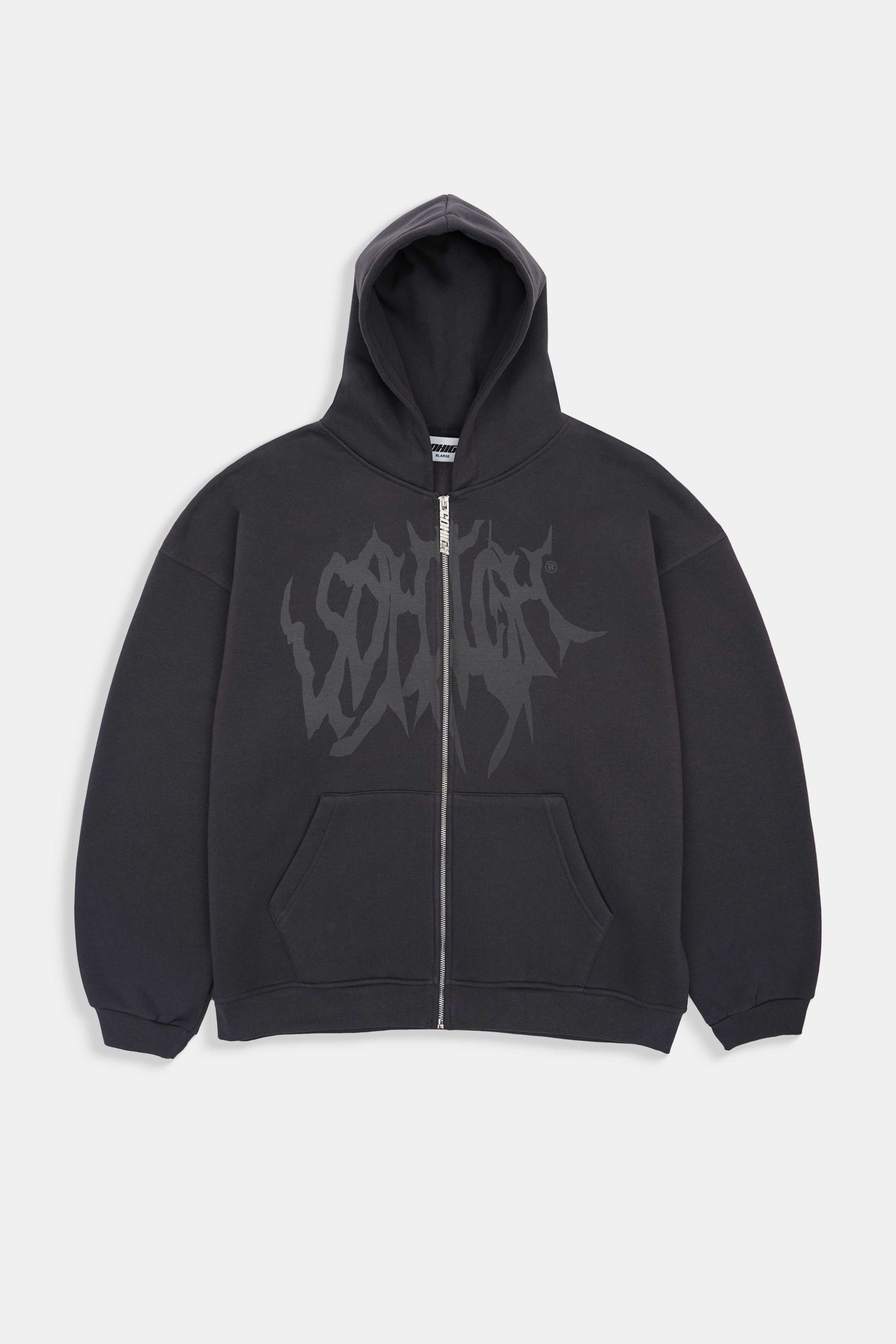 Sohigh Boxy Fit Crew Logo Zip Hoodie - Füme