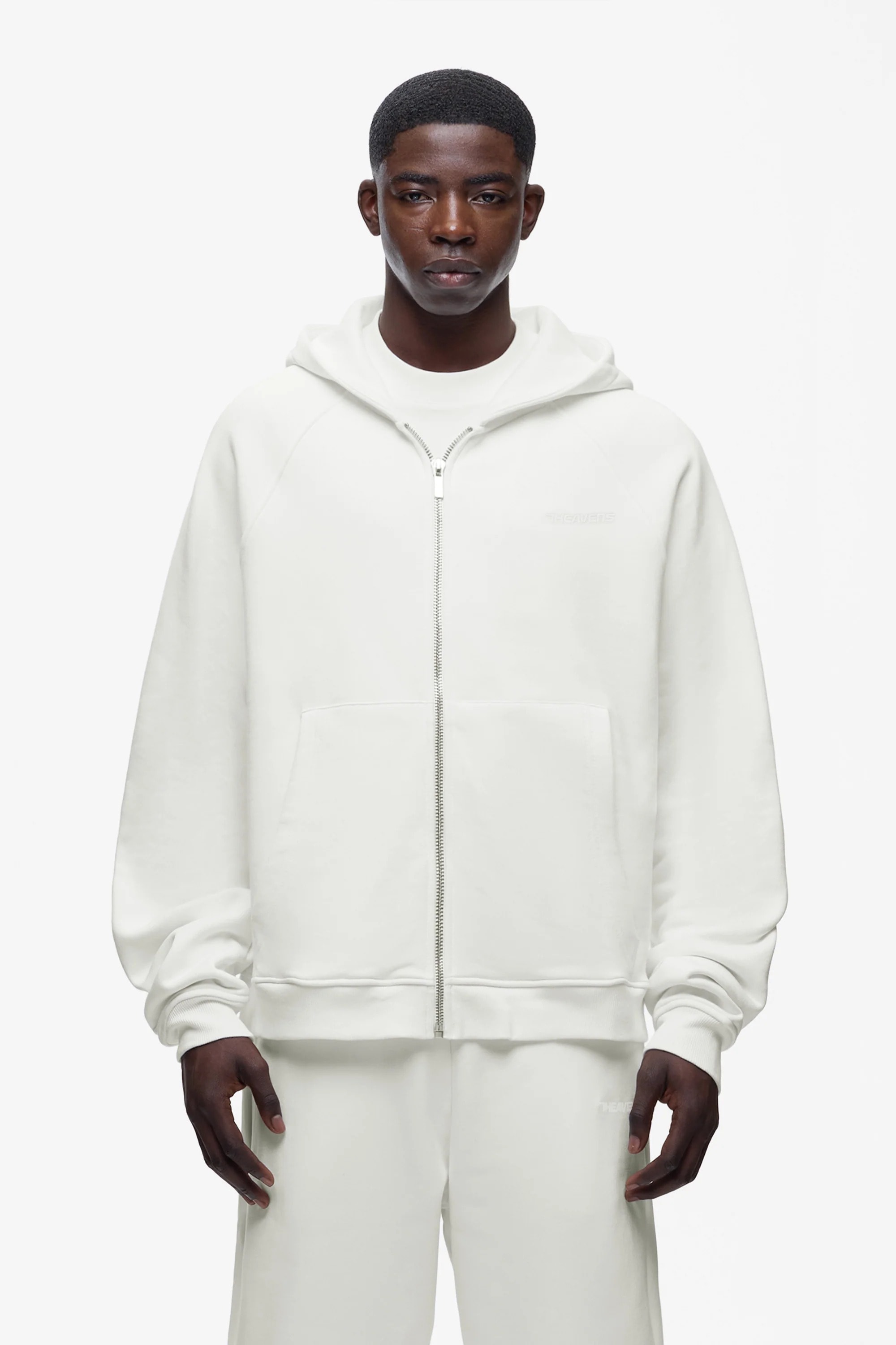 Boxy Fit Heavyweight Zip Hoodie - Cream
