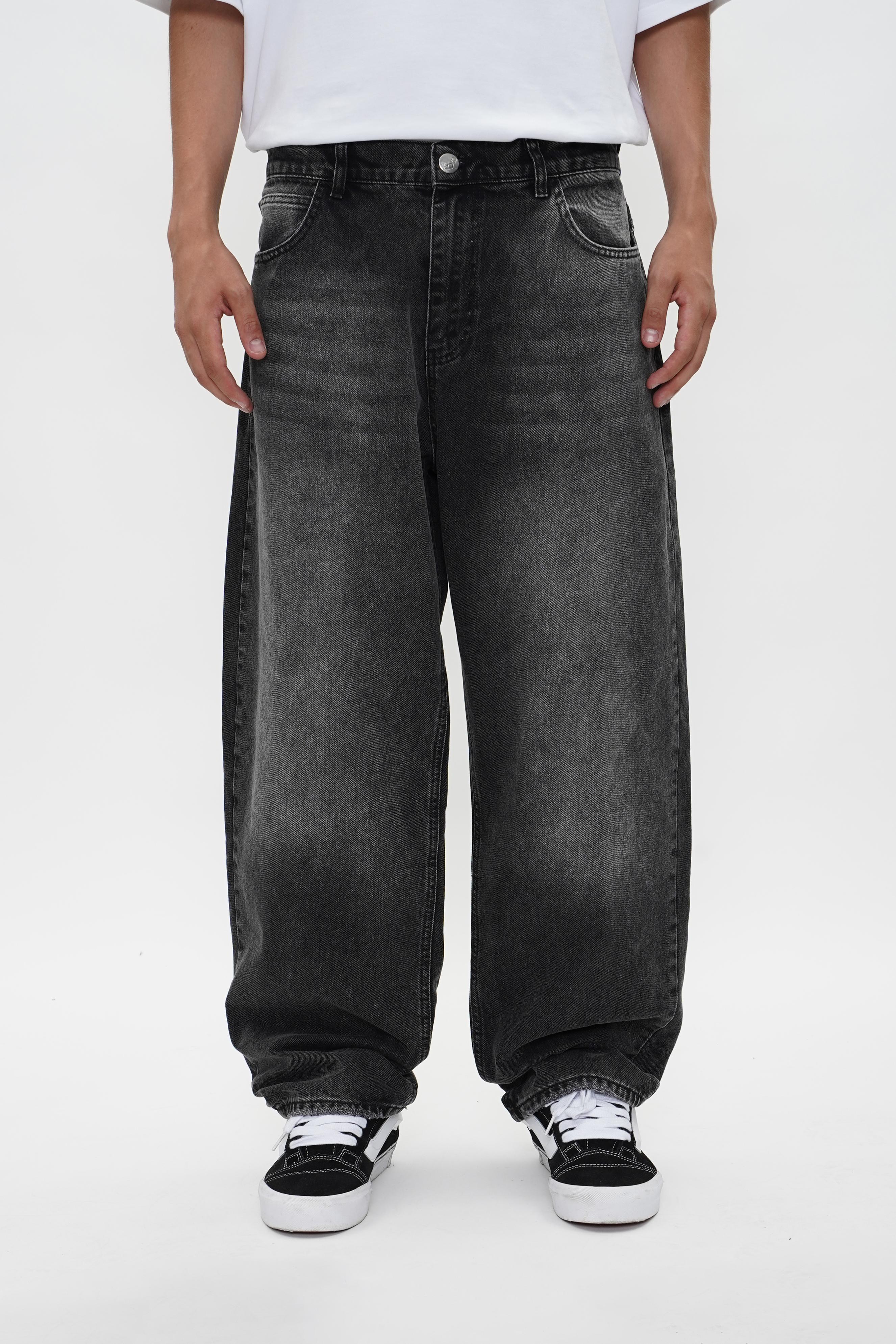 Sohigh Cross Embroidered Baggy Jeans - Black Wash