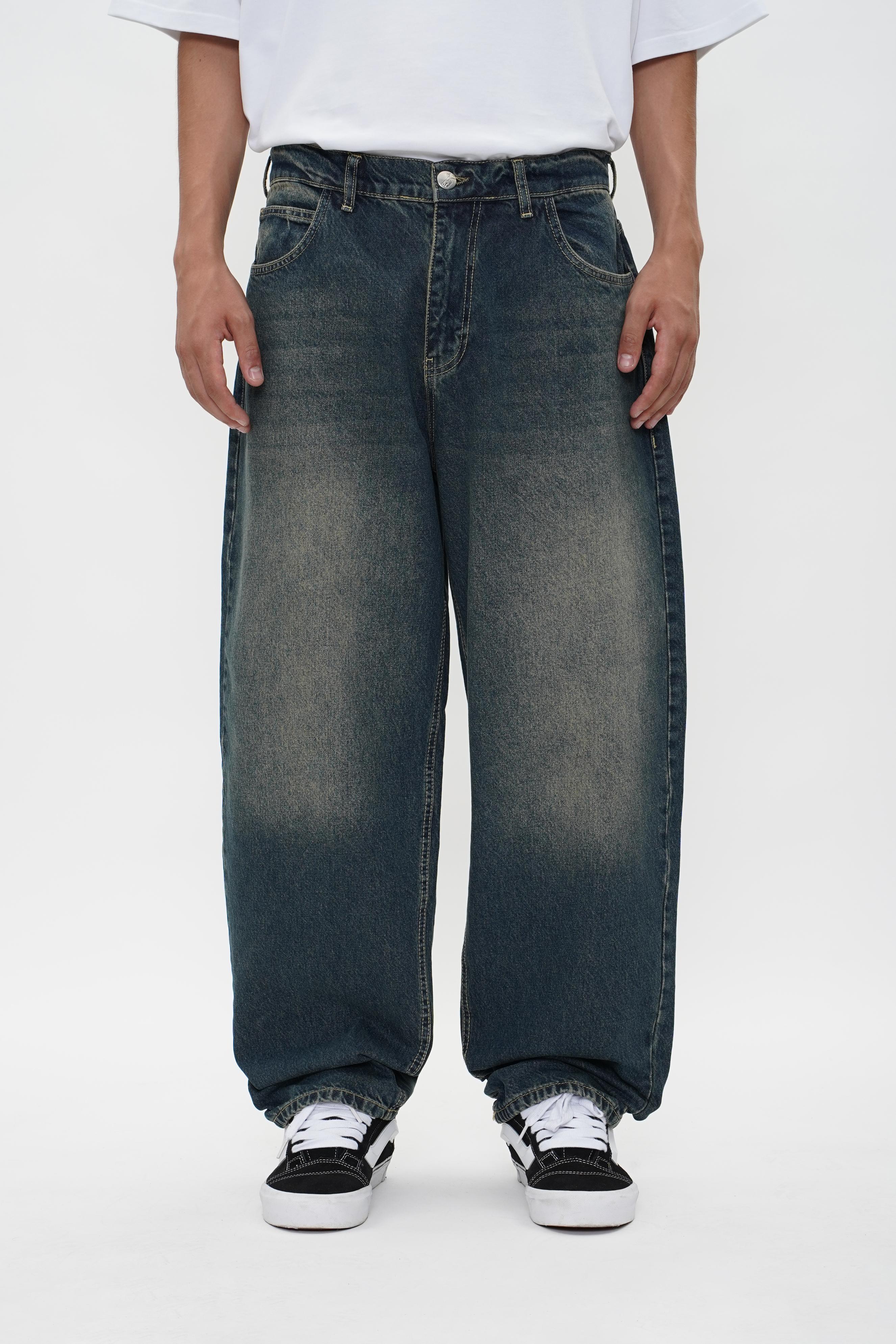 Sohigh Cross Embroidered Baggy Jeans - Dark Tint