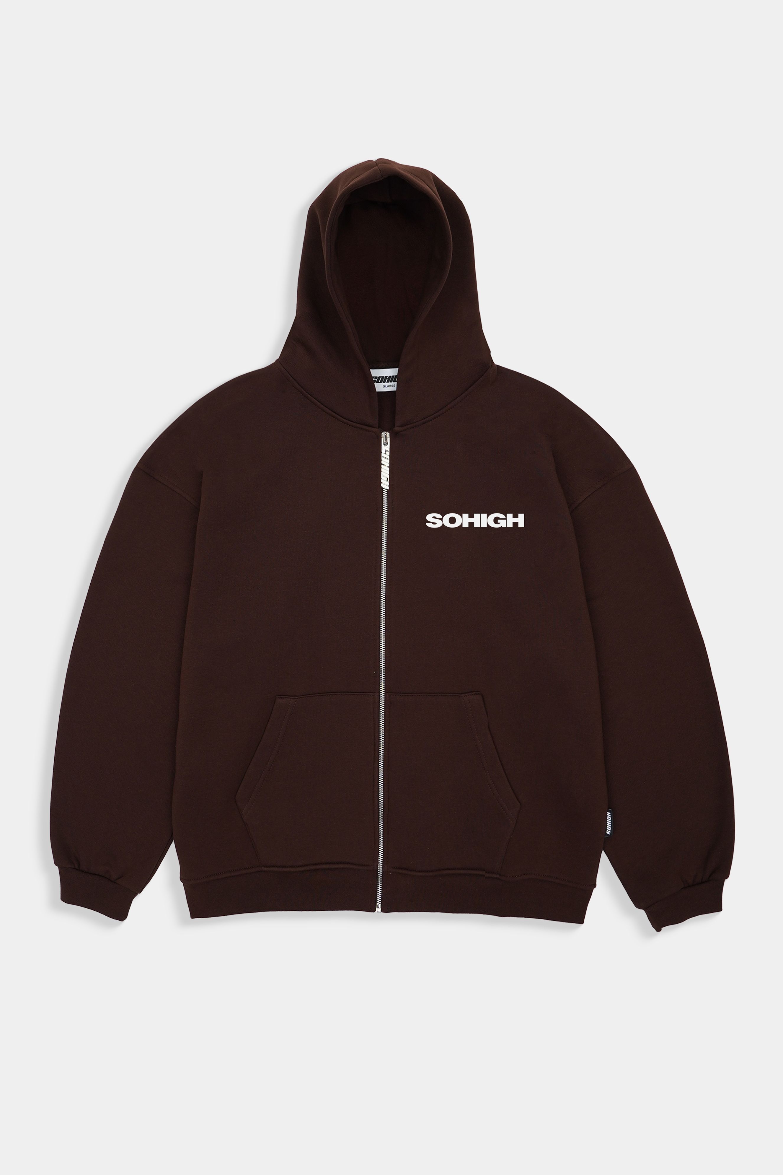 Sohigh Boxy Fit Essential Zip Hoodie - Kahverengi