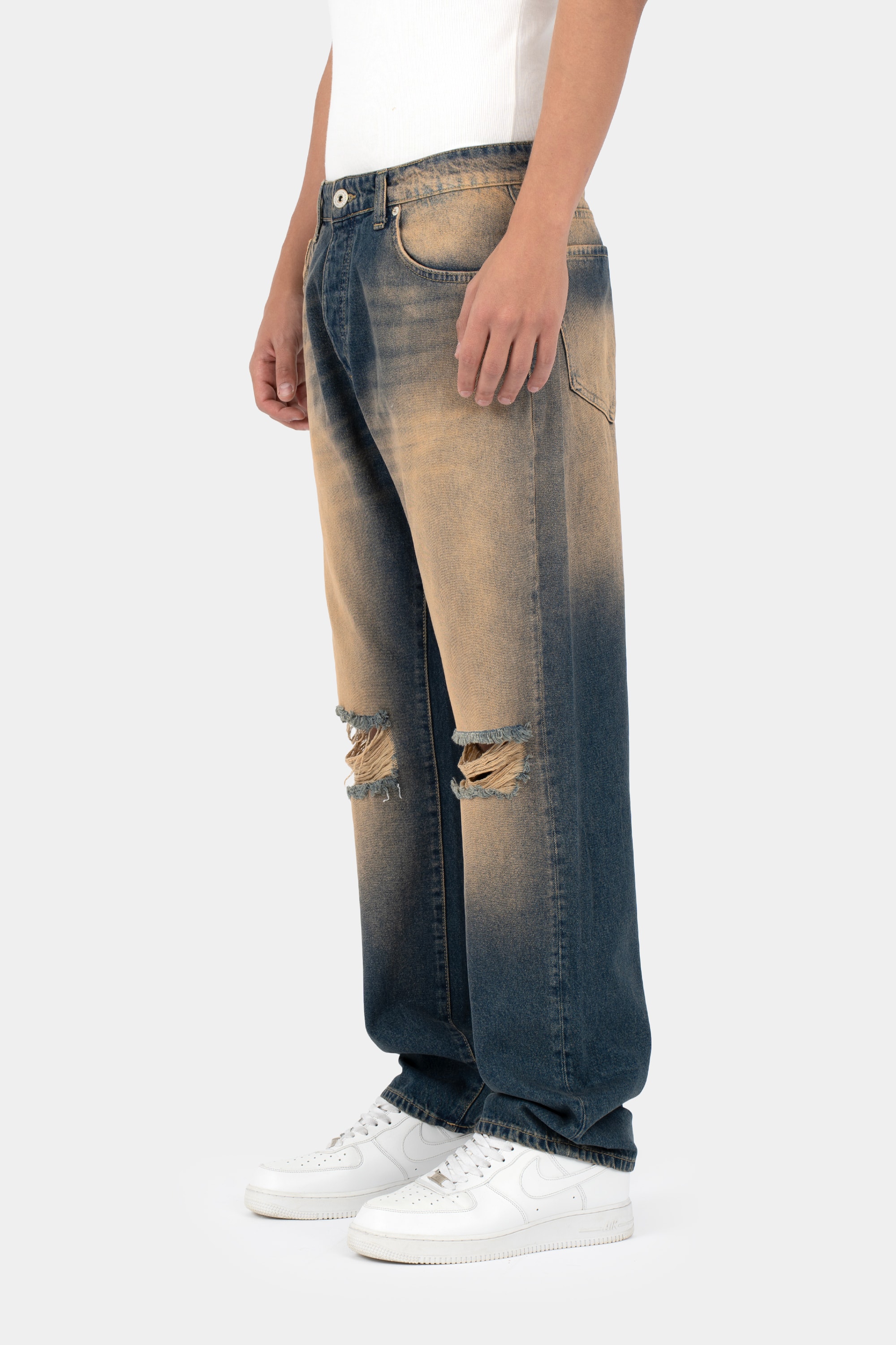 Mafia Baggy Torn Washed Jeans - Ochre