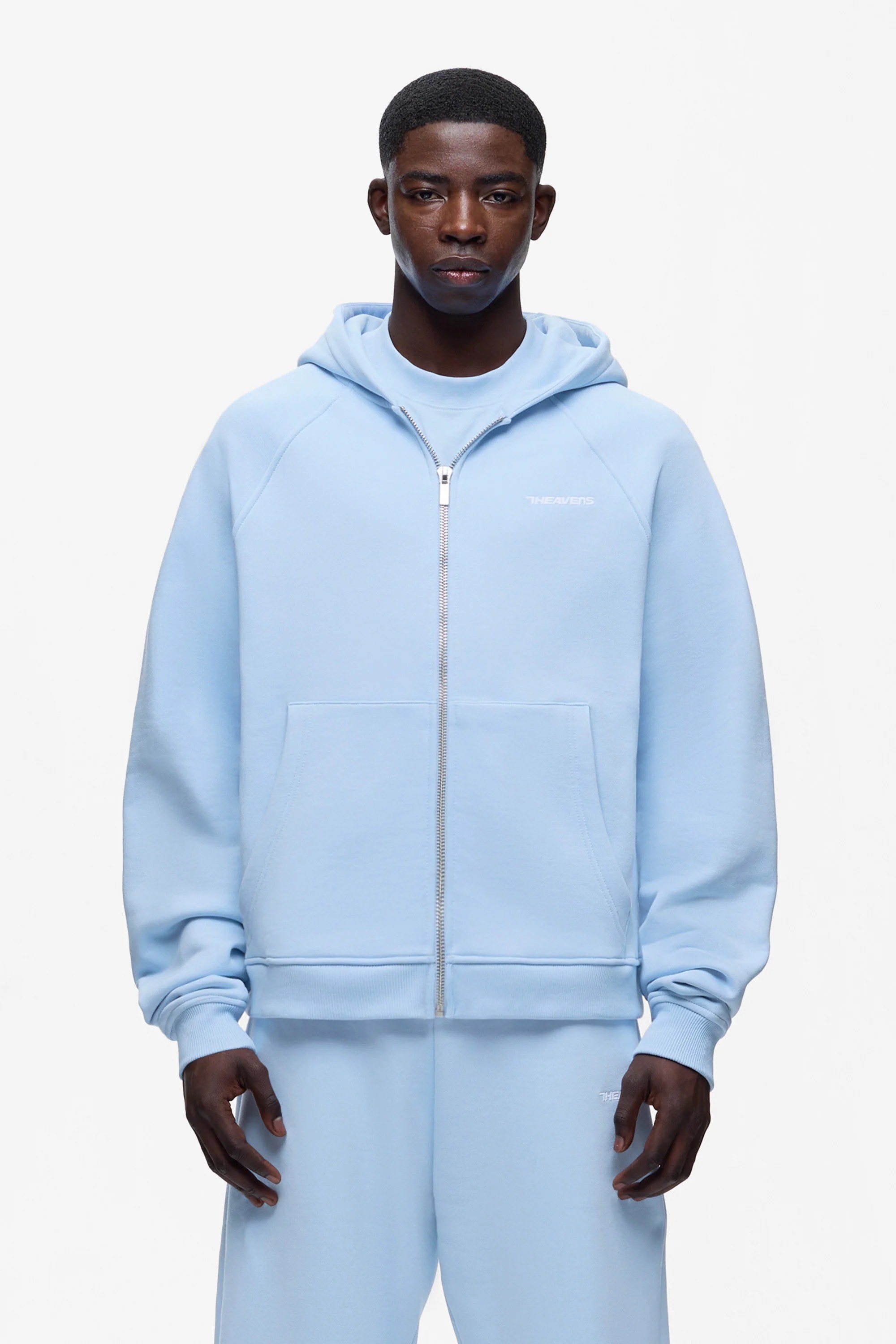 Boxy Fit Heavyweight Zip Hoodie - Baby Blue