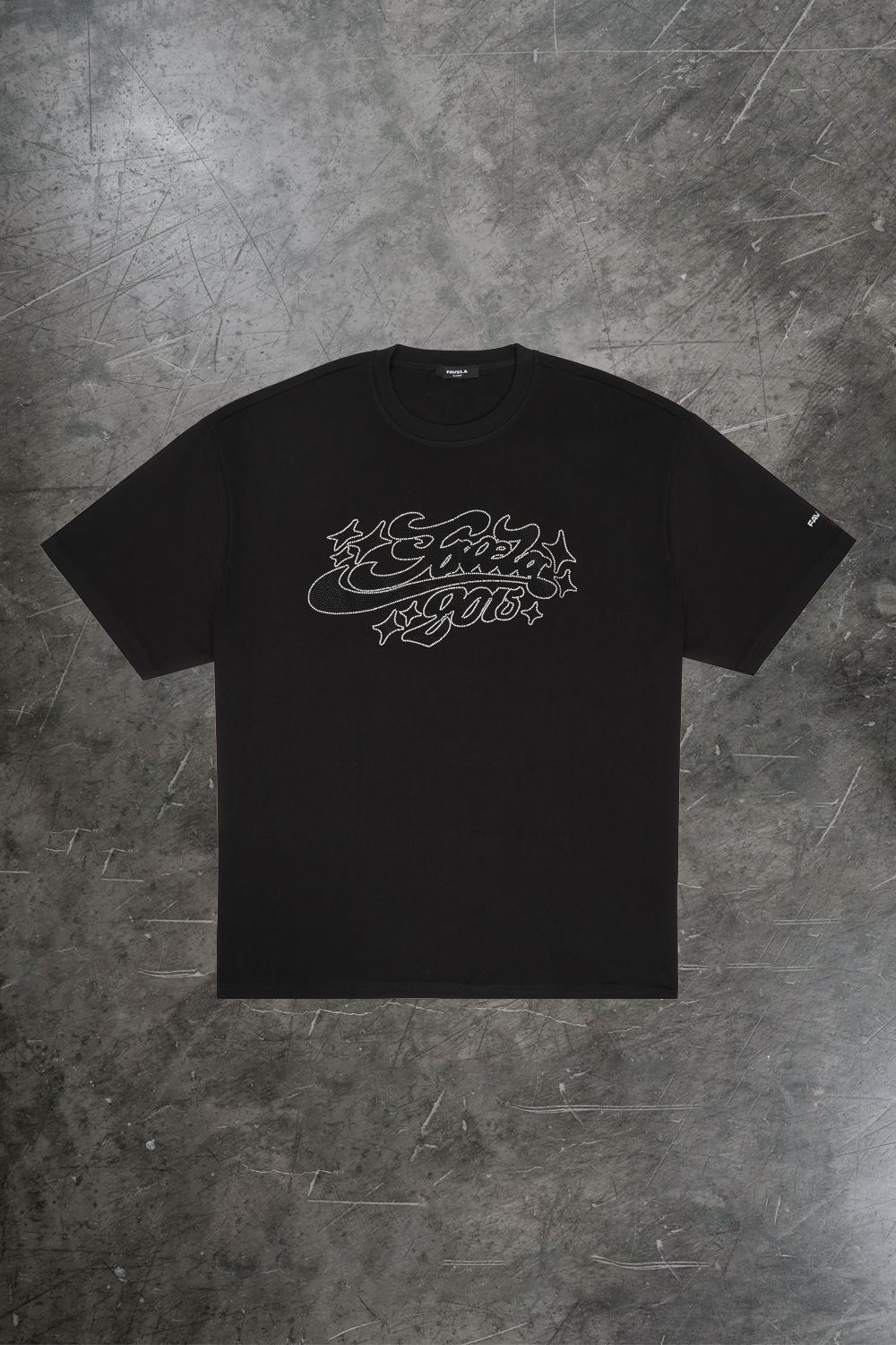 Black Rhinestone Printed T Shirt (FVL18)