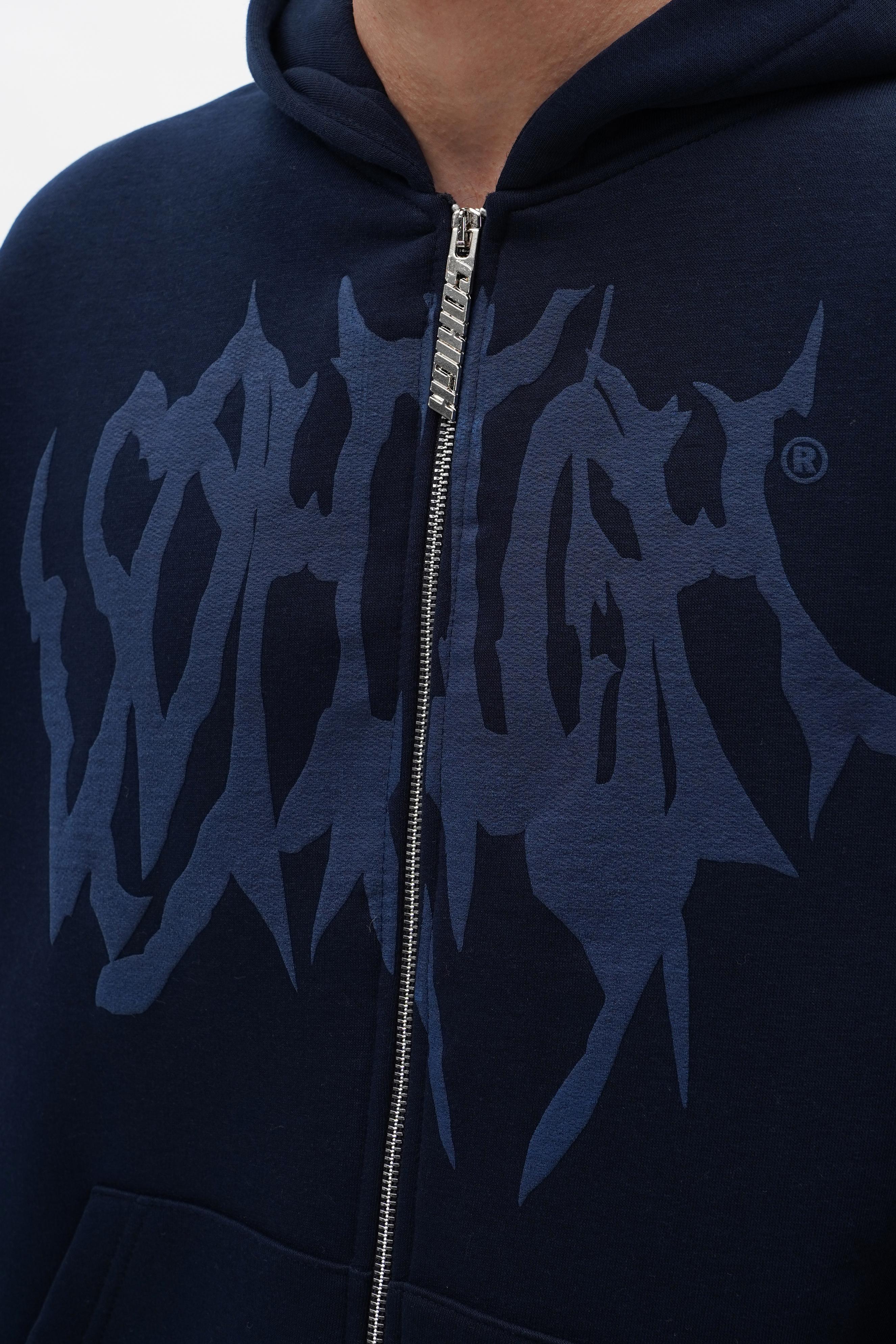 Sohigh Boxy Fit Crew Logo Zip Hoodie - Navy