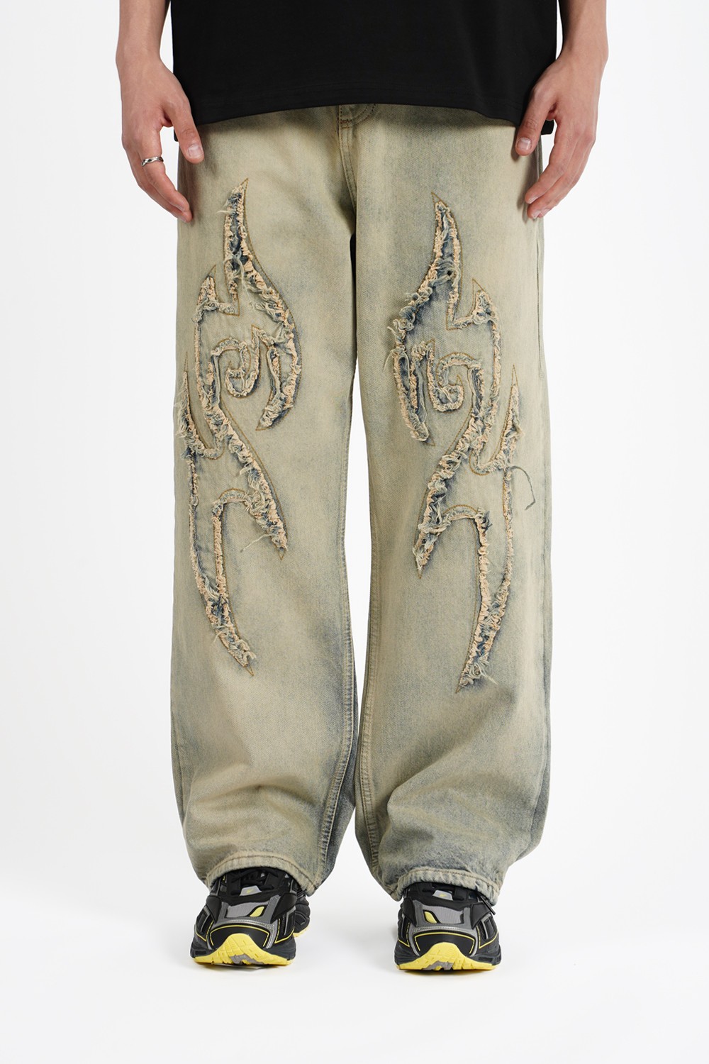 Sohigh Applique Baggy Jeans - Yellow Tinted