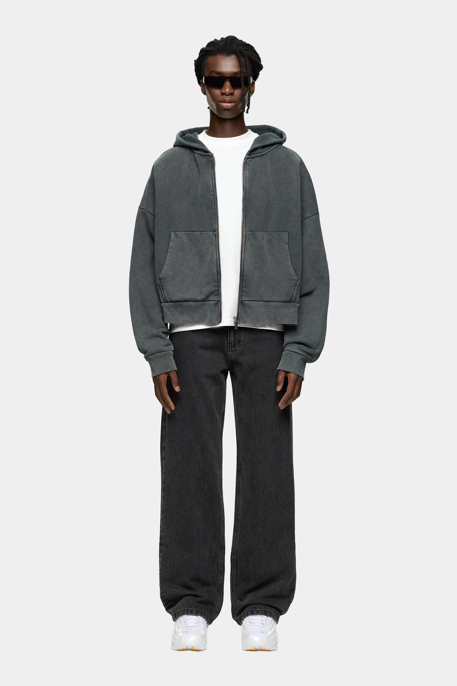 Washed Cropped Heavyweight Zip Hoodie