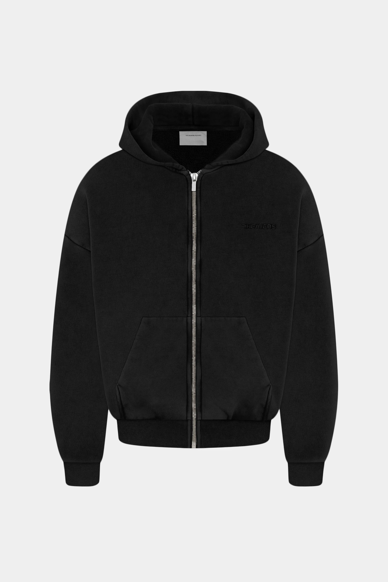 Washed Boxy Heavyweight Zip Hoodie - Black