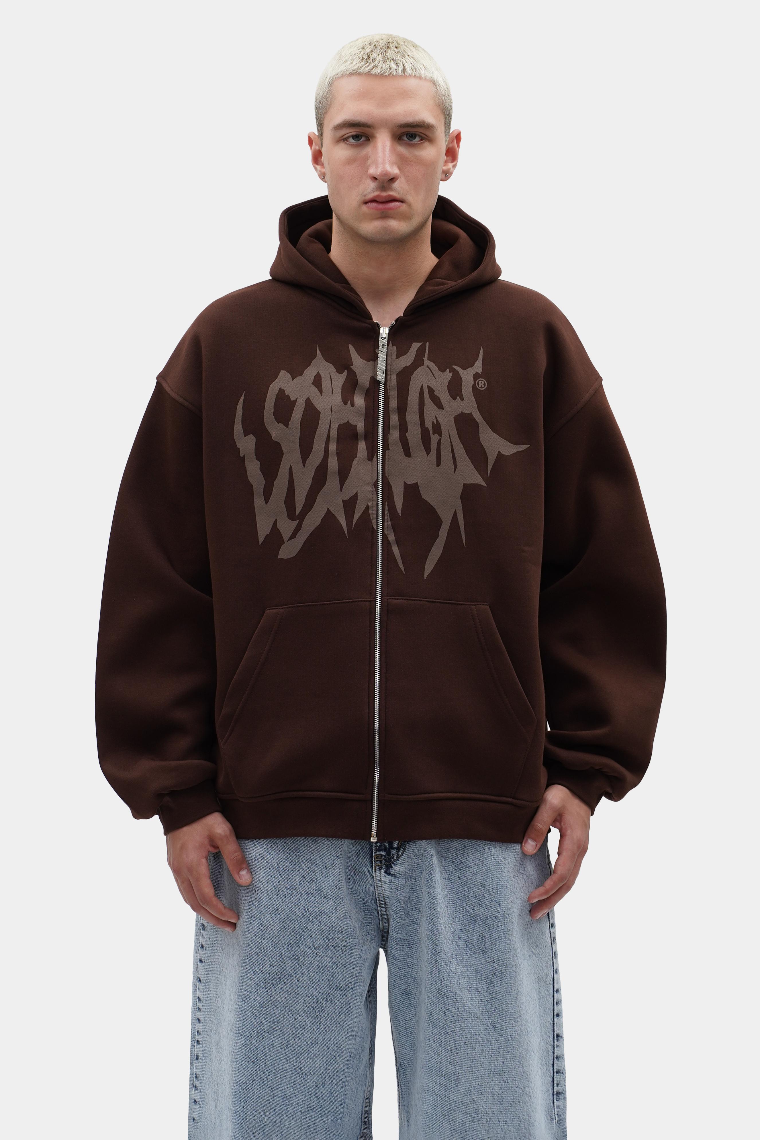 Sohigh Boxy Fit Crew Logo Zip Hoodie - Kahverengi