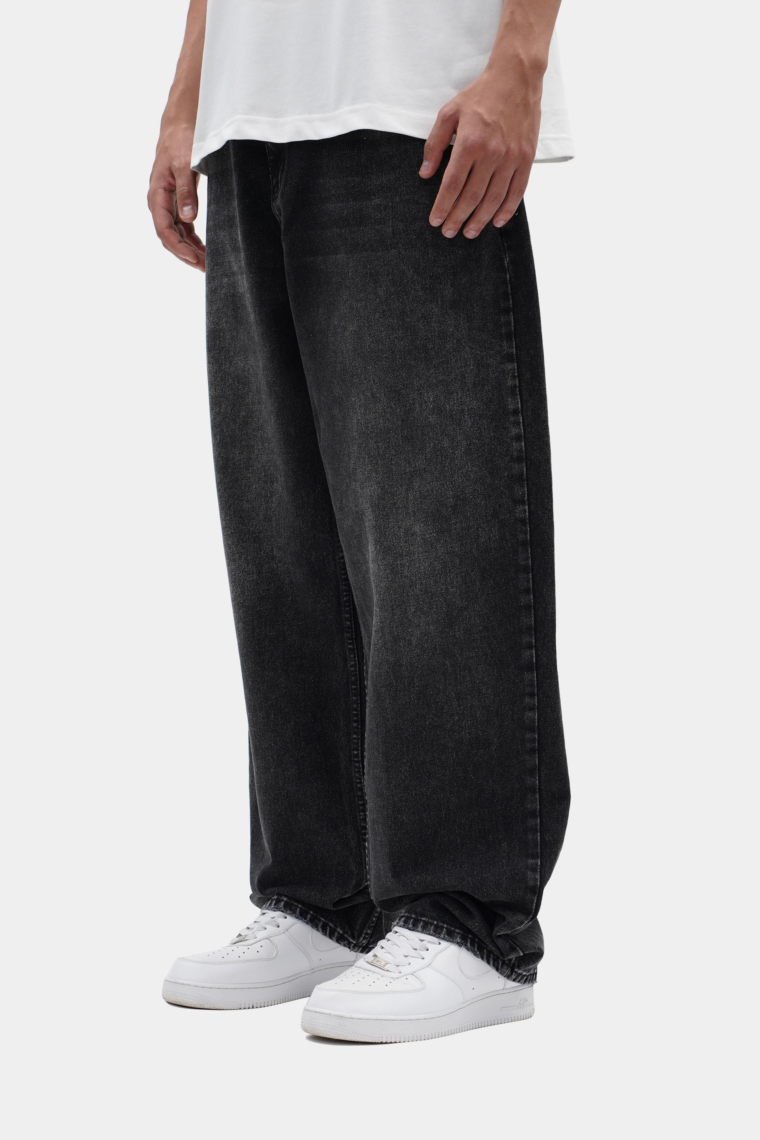 Sohigh Cross Embroidered Baggy Jeans - Black Wash