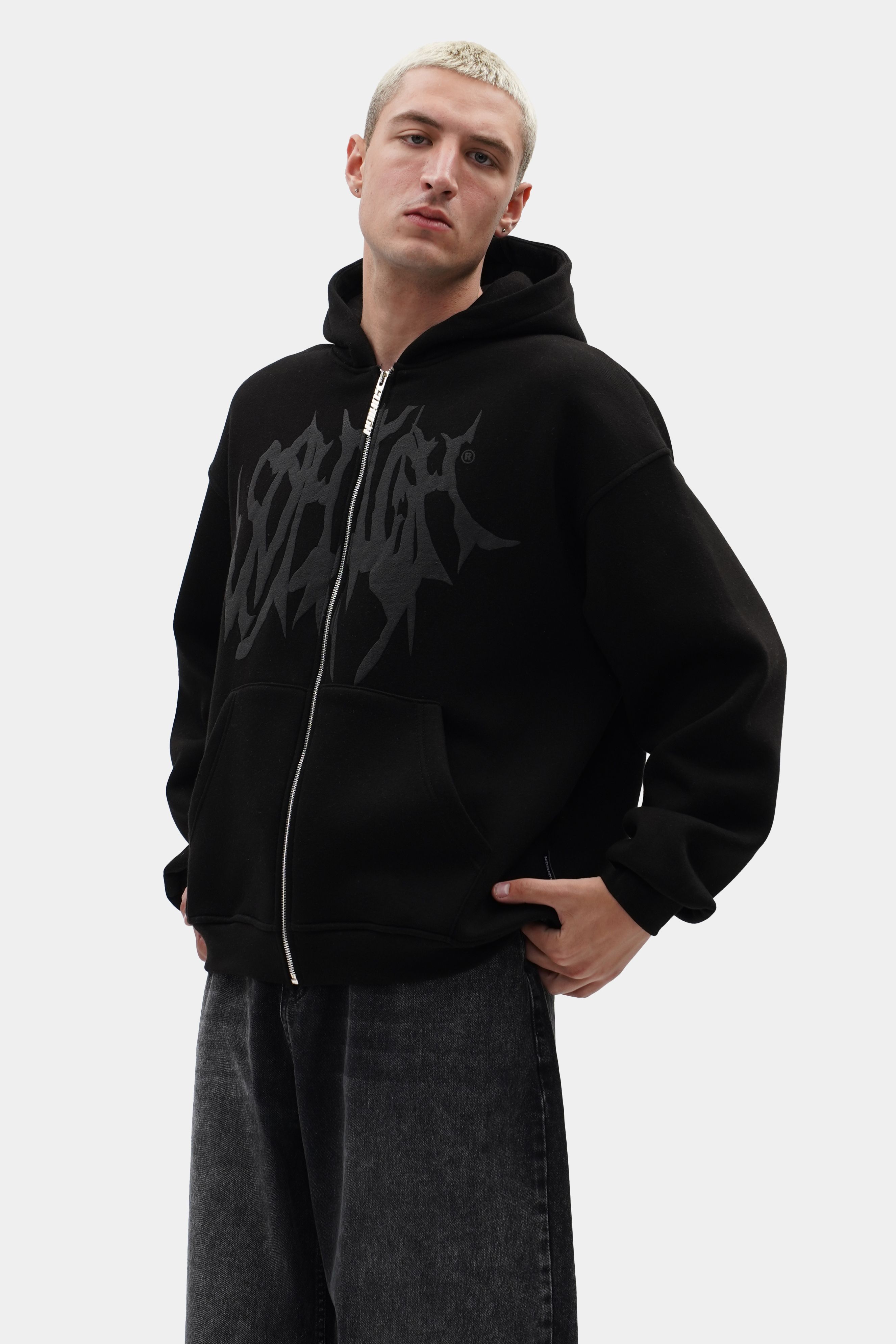 Sohigh Boxy Fit Crew Logo Zip Hoodie