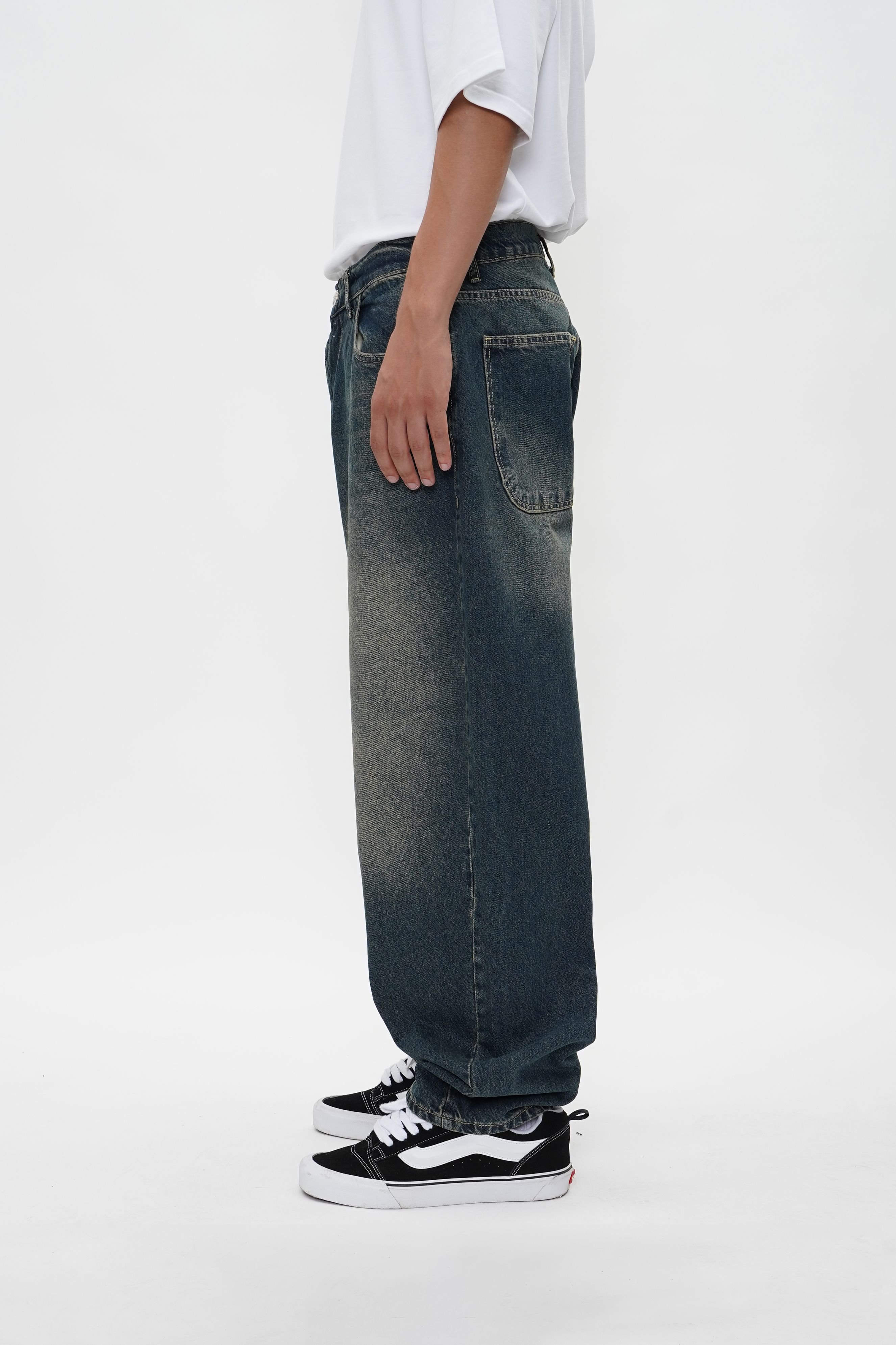 Sohigh Cross Embroidered Baggy Jeans - Dark Tint