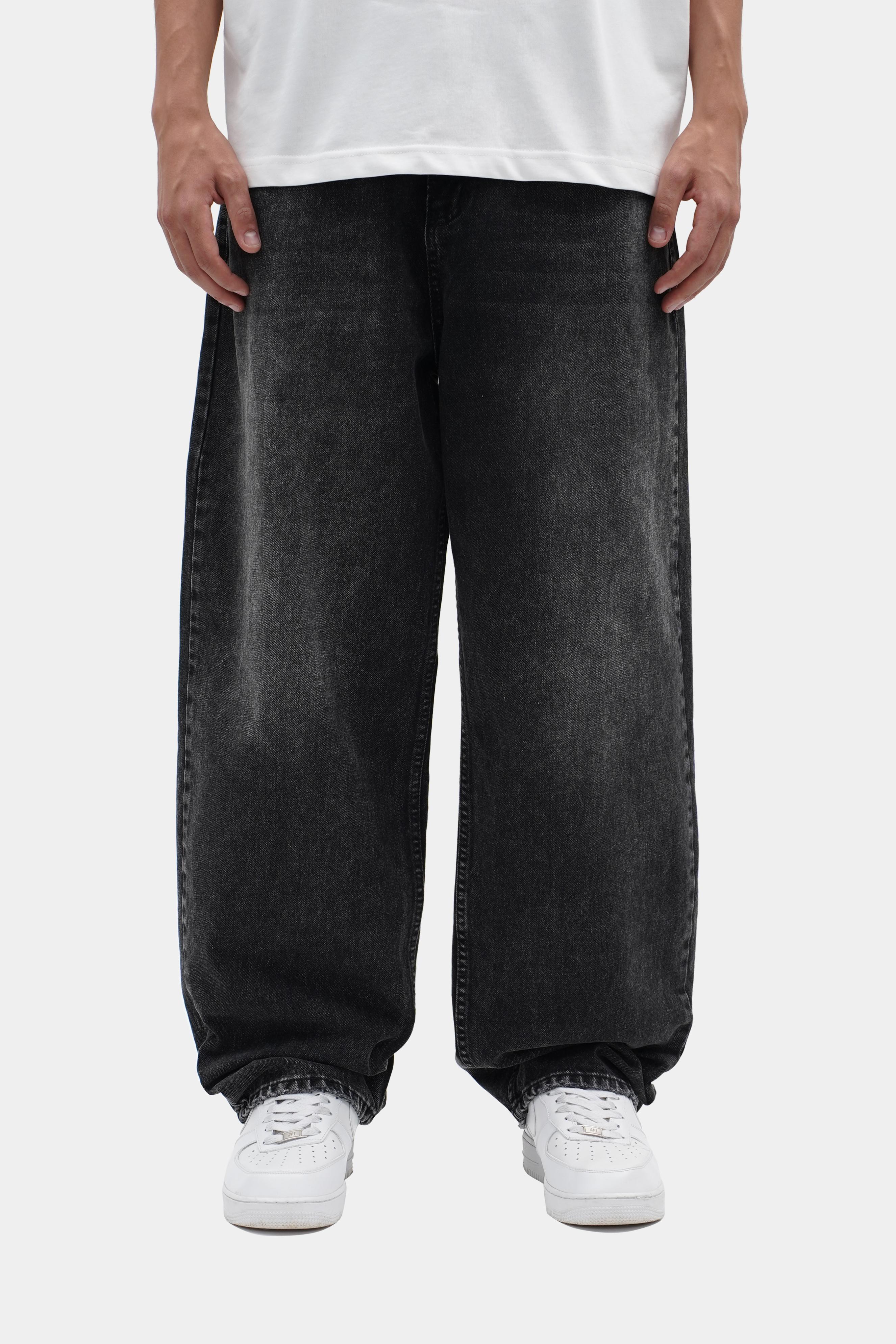 Sohigh Cross Embroidered Baggy Jeans - Black Wash