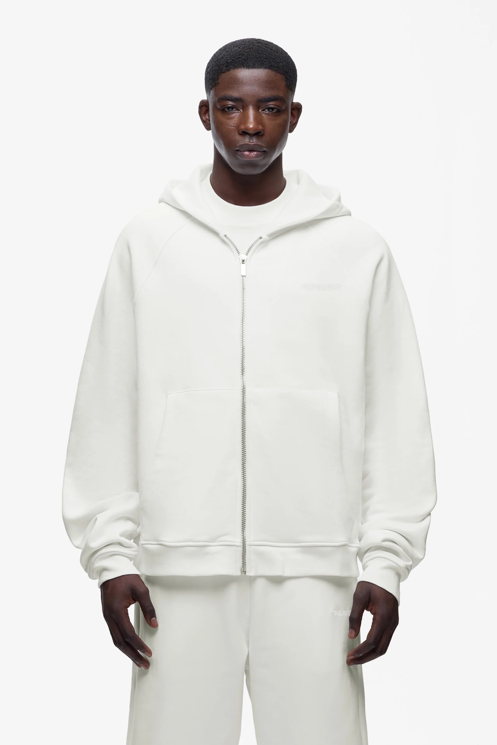 Boxy Fit Heavyweight Zip Hoodie - Cream