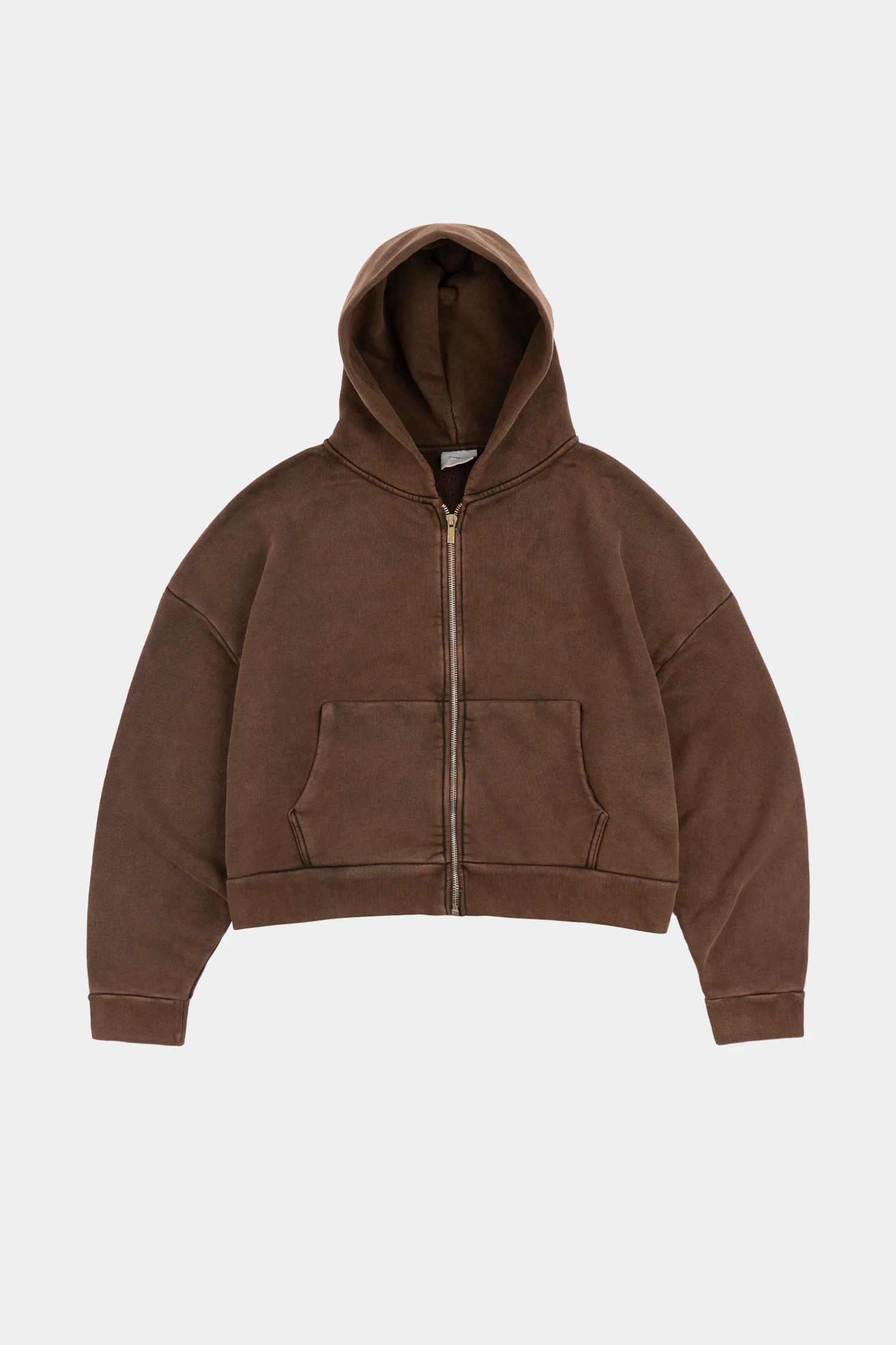 Washed Cropped Heavyweight Zip Hoodie - Washed Brown