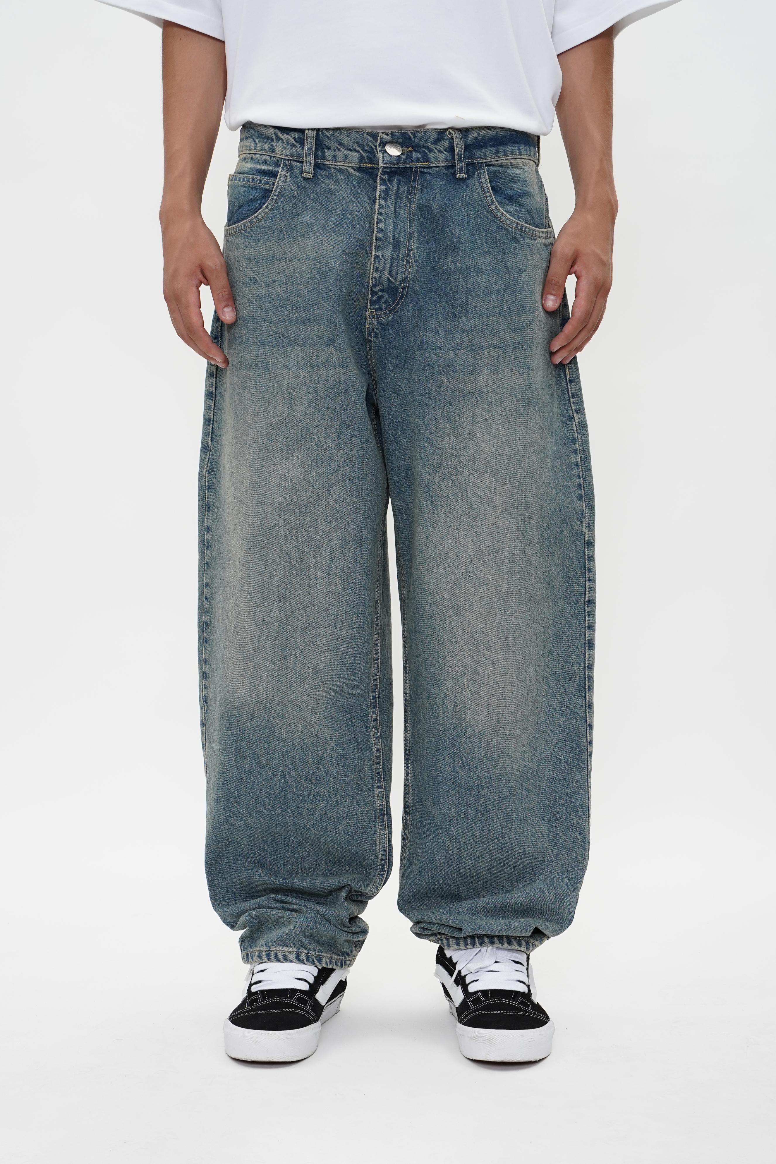 Sohigh Cross Embroidered Baggy Jeans - Light Tint