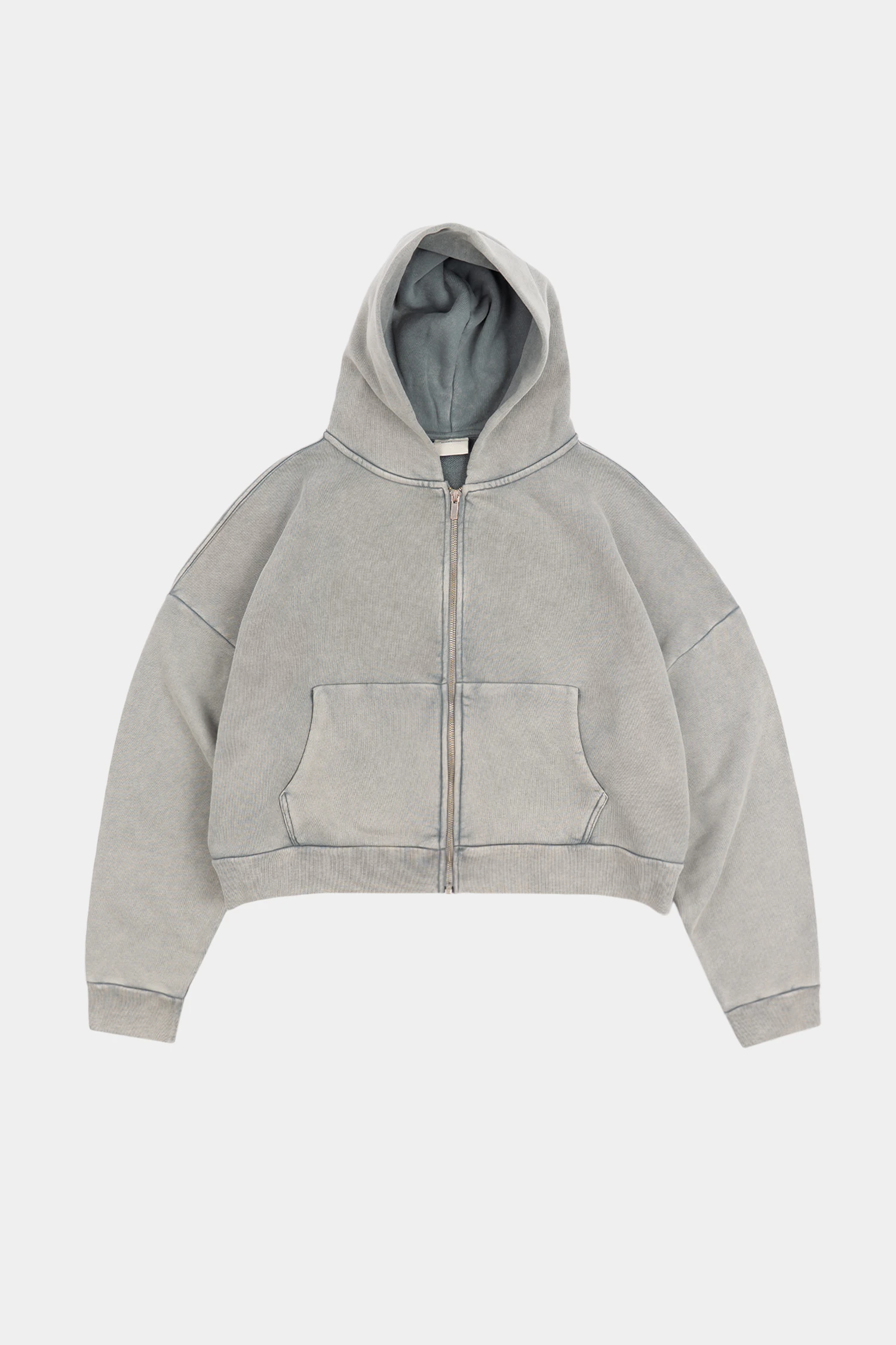 Washed Cropped Heavyweight Zip Hoodie - Washed Grey