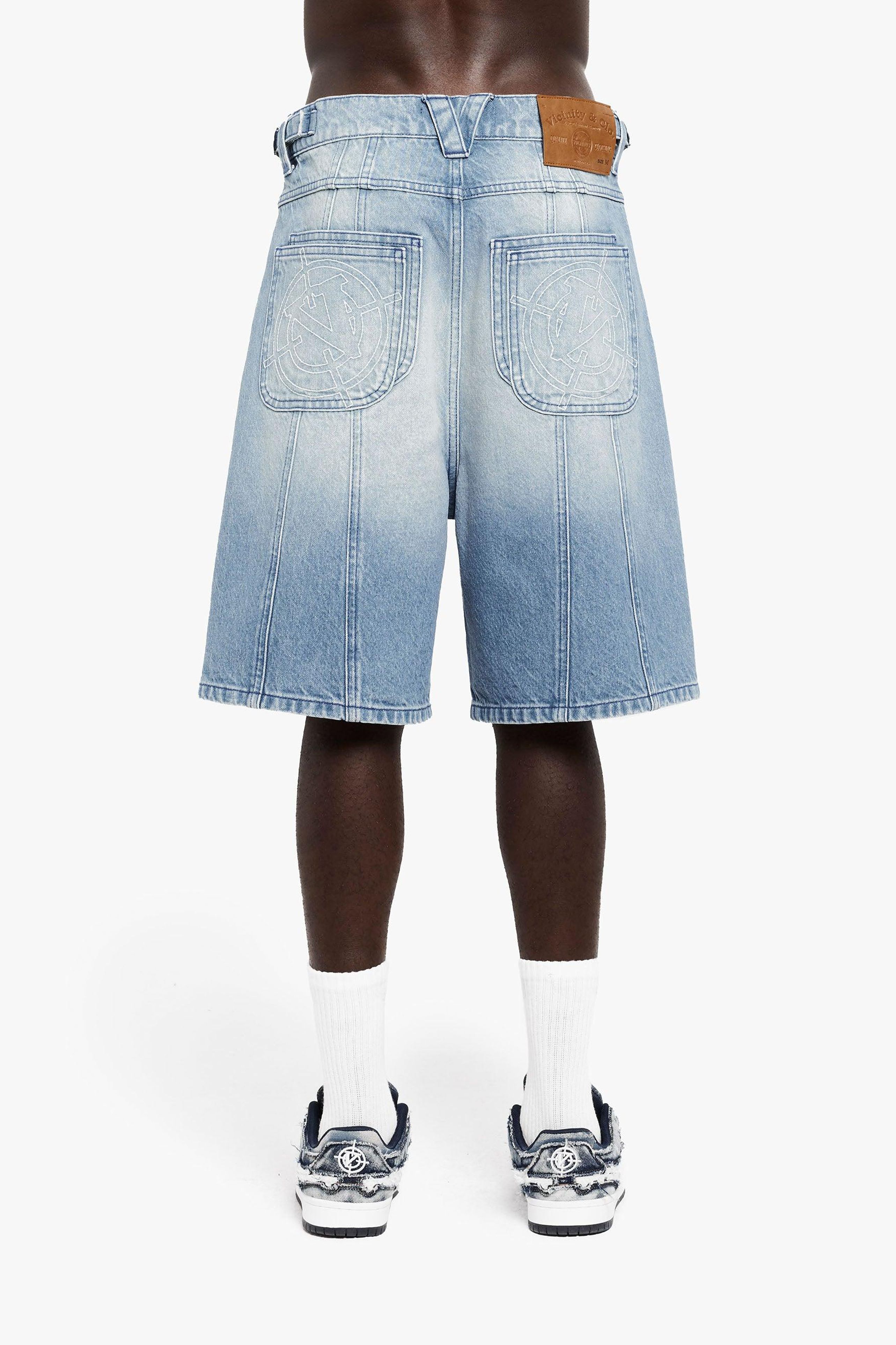 V-Logo Denim Jort - Light Blue