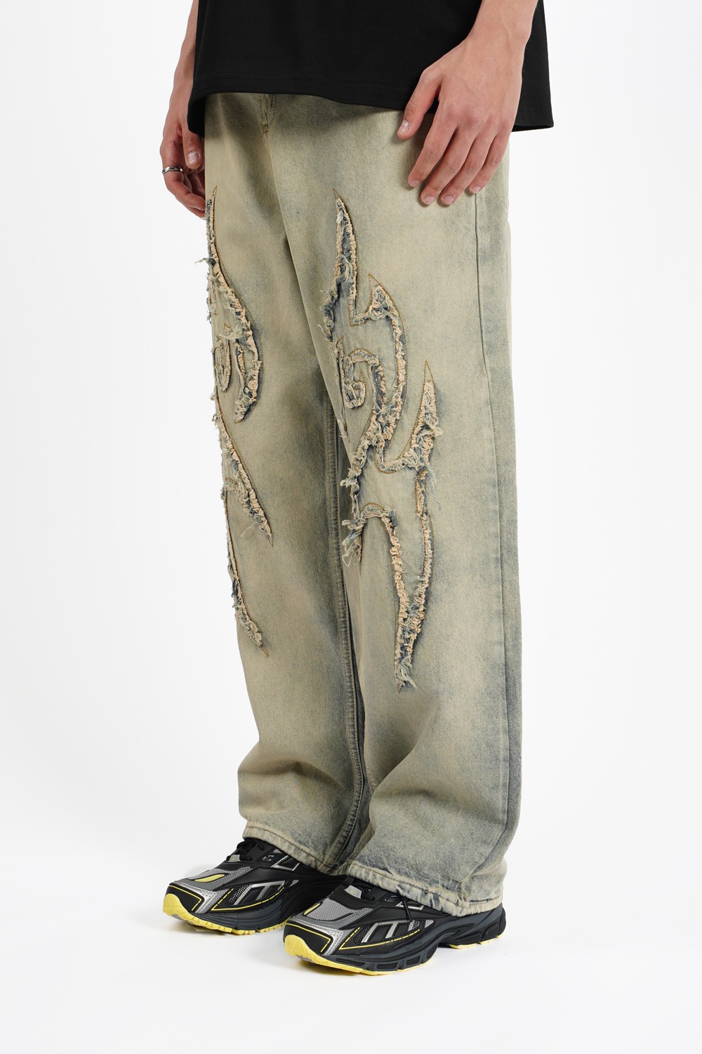 Sohigh Applique Baggy Jeans - Yellow Tinted