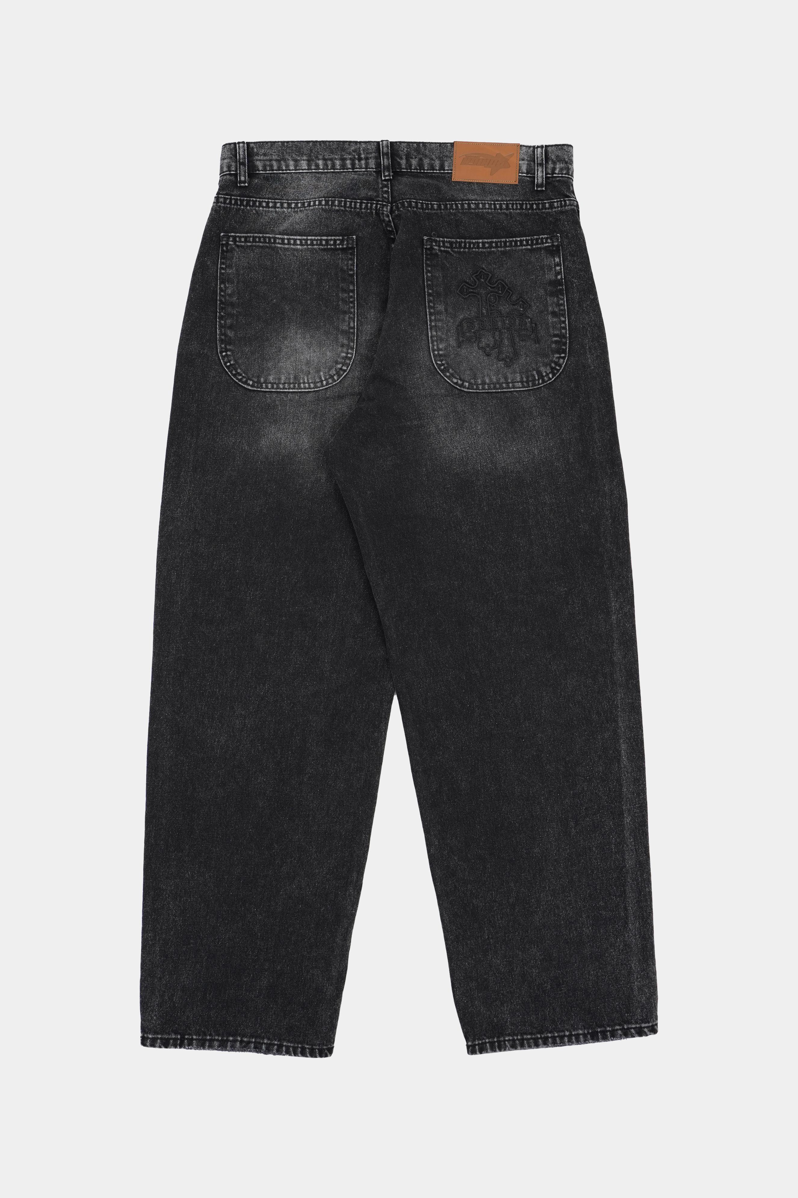 Sohigh Cross Embroidered Baggy Jeans - Black Wash