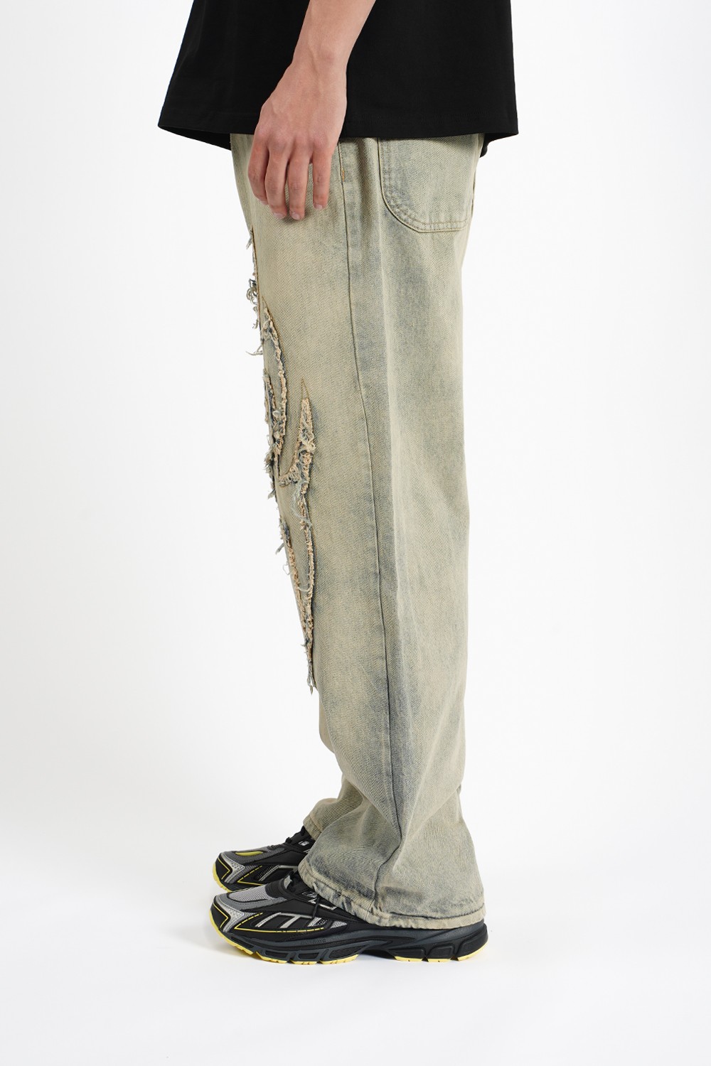 Sohigh Applique Baggy Jeans - Yellow Tinted